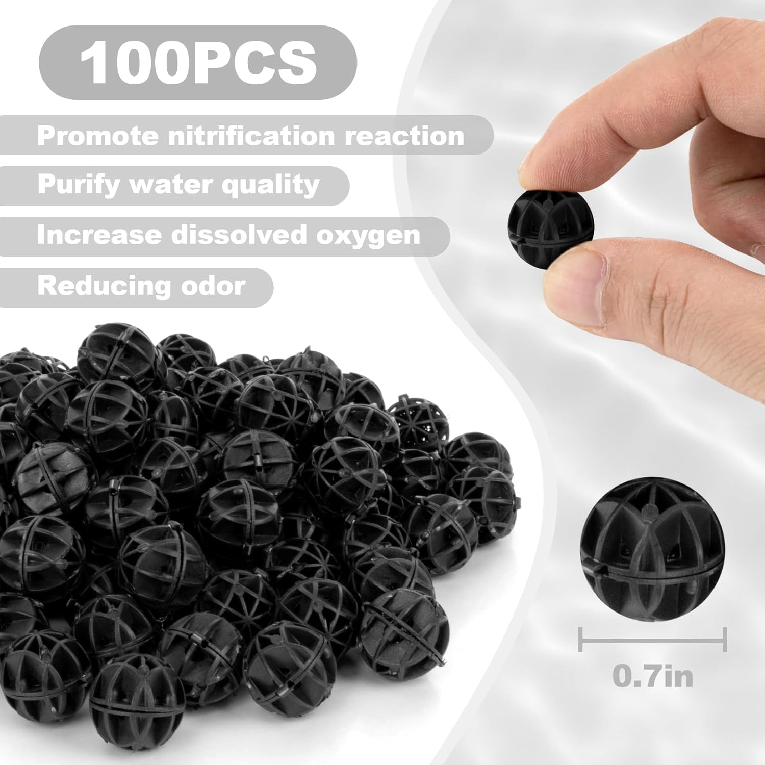 Aquarium Bio Balls - 100Pcs Black Bulk Sump Filter Media with Sponge Biological Filtration Media for Koi Pond,Fish Tank,Canister,Air Pump image number 2