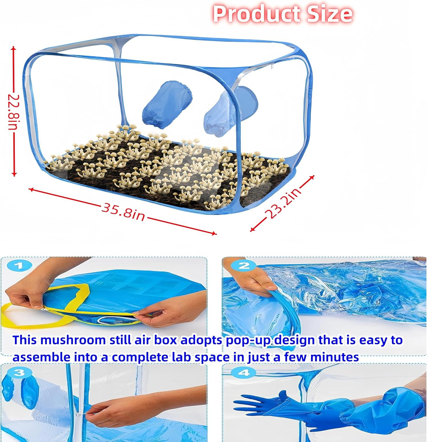 Febohao Mushroom Growing Tent Waterproof Foldable Still Air Purifier Storage Box Pop up Mushroom Growing Container Kit House Mycology Fume Hood Propagatio Stations Greenhouse Gardening Plant