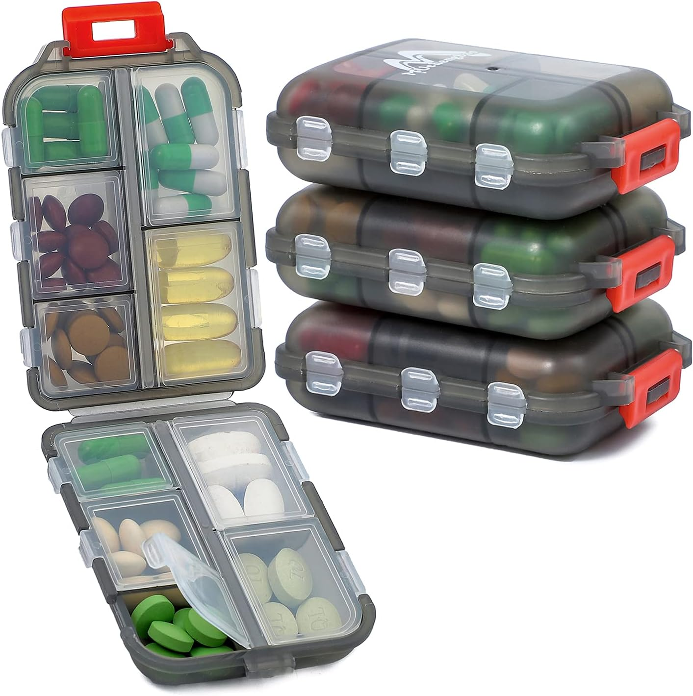 Muchengbaovier 7 Day Pill Box with 10 Compartments - Handy Medicine Box Easy to Open (Four Colours Mixed)