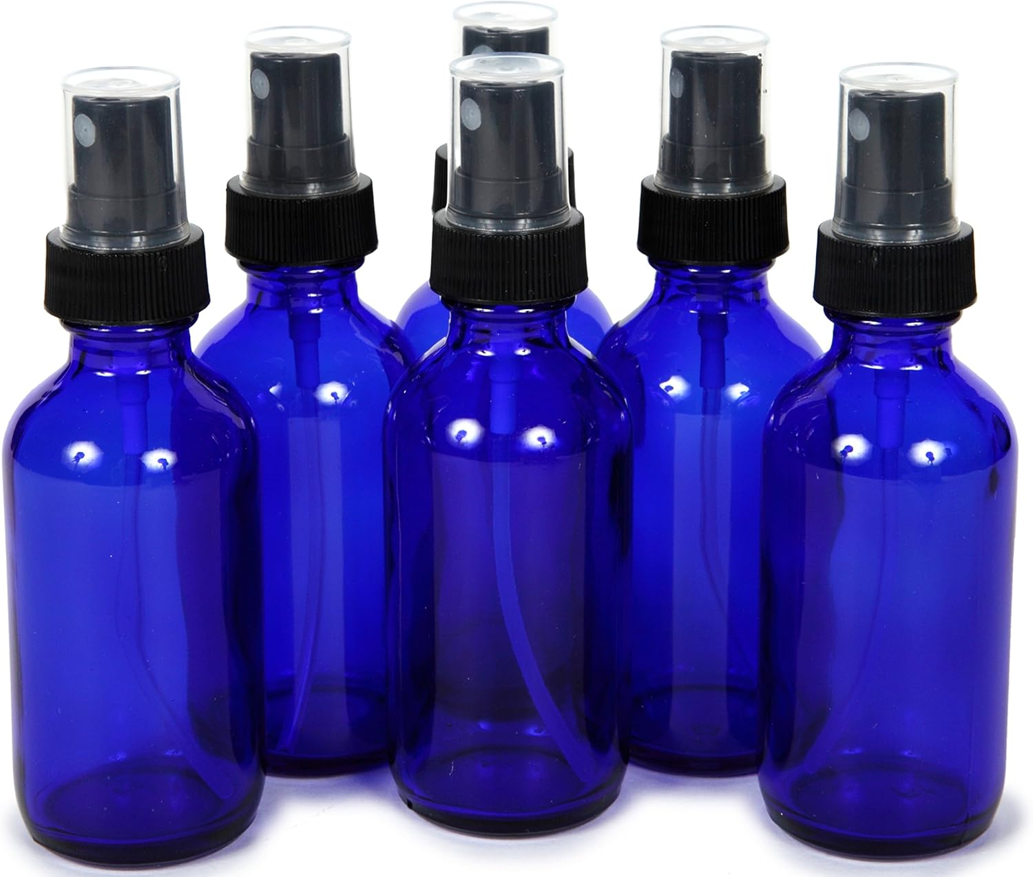 6, Cobalt Blue, 2 Oz Glass Bottles, with Black Fine Mist Sprayers