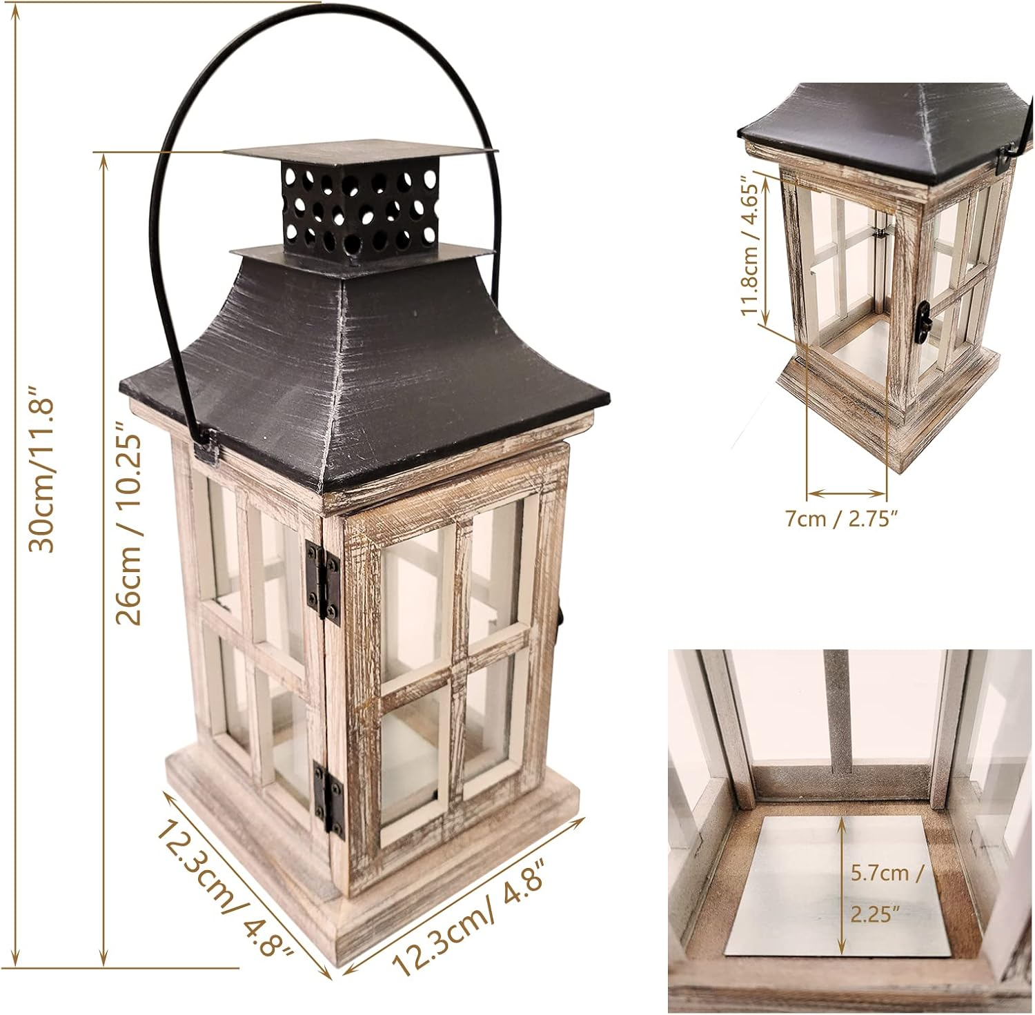 Auto-Plaza Vintage Wooden Decorative Lantern Candle Holder Rustic Farmhouse Wedding Centerpiece Lantern for Table Mantle Wall Hanging Display Party Home Decor Indoor Outdoor X'Mas (Style A)