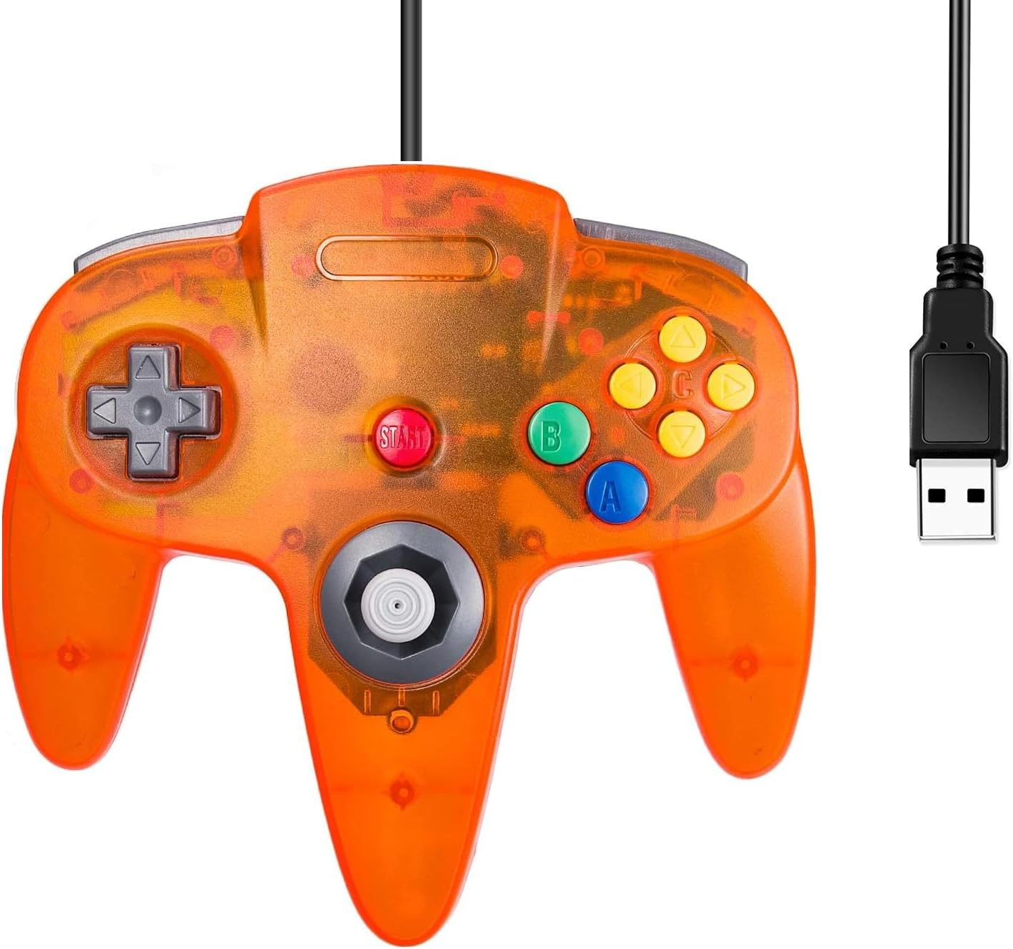 Retro N64 USB Controller, N64 Remote Wired USB Game Emulator Controller for Windows XP 7 8 11& MAC & Retropie (&zwnj;Transparent Orange&zwnj;)