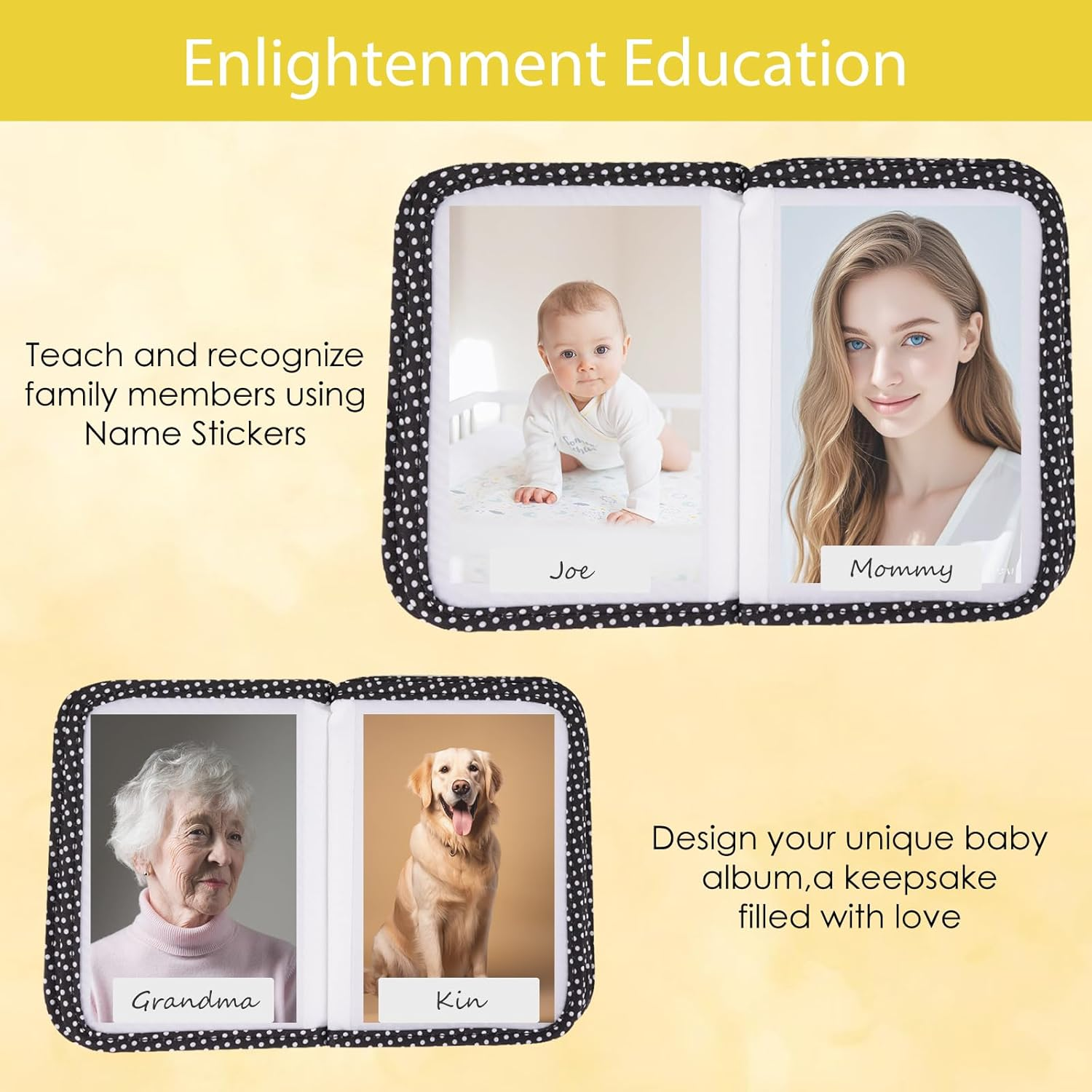 Commemorate Photo Album 4X6 Pictures with Hook, My First Family Memory Book, Soft Cloth Keepsake, Small Album Holder Book with 17 Pages Pocket for Family, Anniversary, Parents Gift (Bee Pattern)