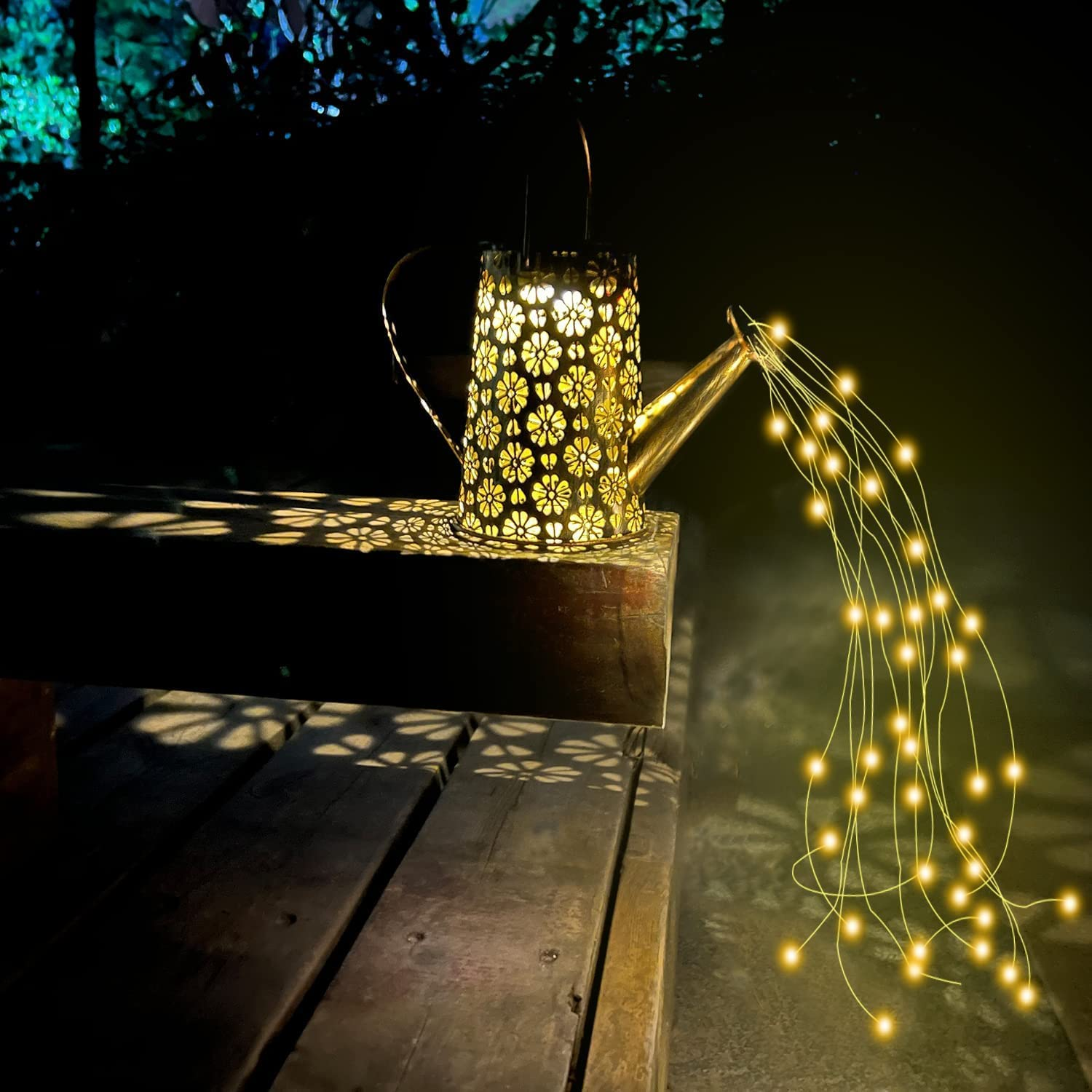 Solar Watering Can with Lights, Retro Metal Hanging Solar Lantern with String Lights, Solar Lanterns Outdoor Waterproof Garden Decor, Star Art Lamp Decorative for Walkway Backyard Patio Lawn Garden image number 1