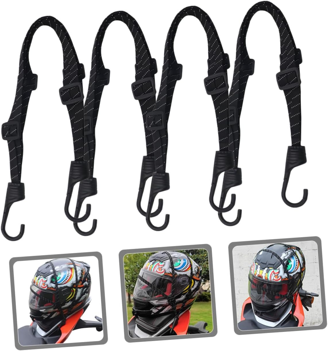 HORIALENCE 4Pcs Adjustable Straps Nylon Cord Hook Bike Cargo Binding Belt Heavy Duty Elastic Luggage Fixing Strap for Riding and Travel Use image number 2