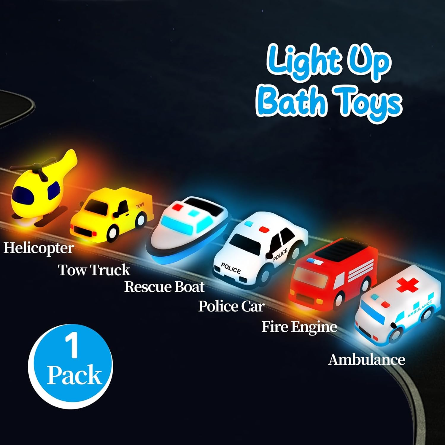 Light up Bath Toy -Tow Truck, 100% Food Grade Silicone Vehicle Bathtub Toys, Shake-Activated Light up Airplane Toy Flash & Lights Color Change, Soft & Squeezable for Baby&Toddler (1 Pack) image number 2