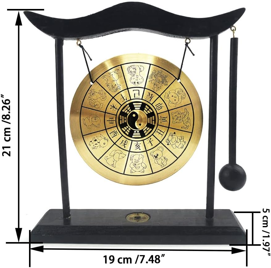 Hooshing Zen Art Brass Feng Shui Desktop Gong with Stand Asian Decor for Home Office Chinese Zodiac Signs - Brass image number 2