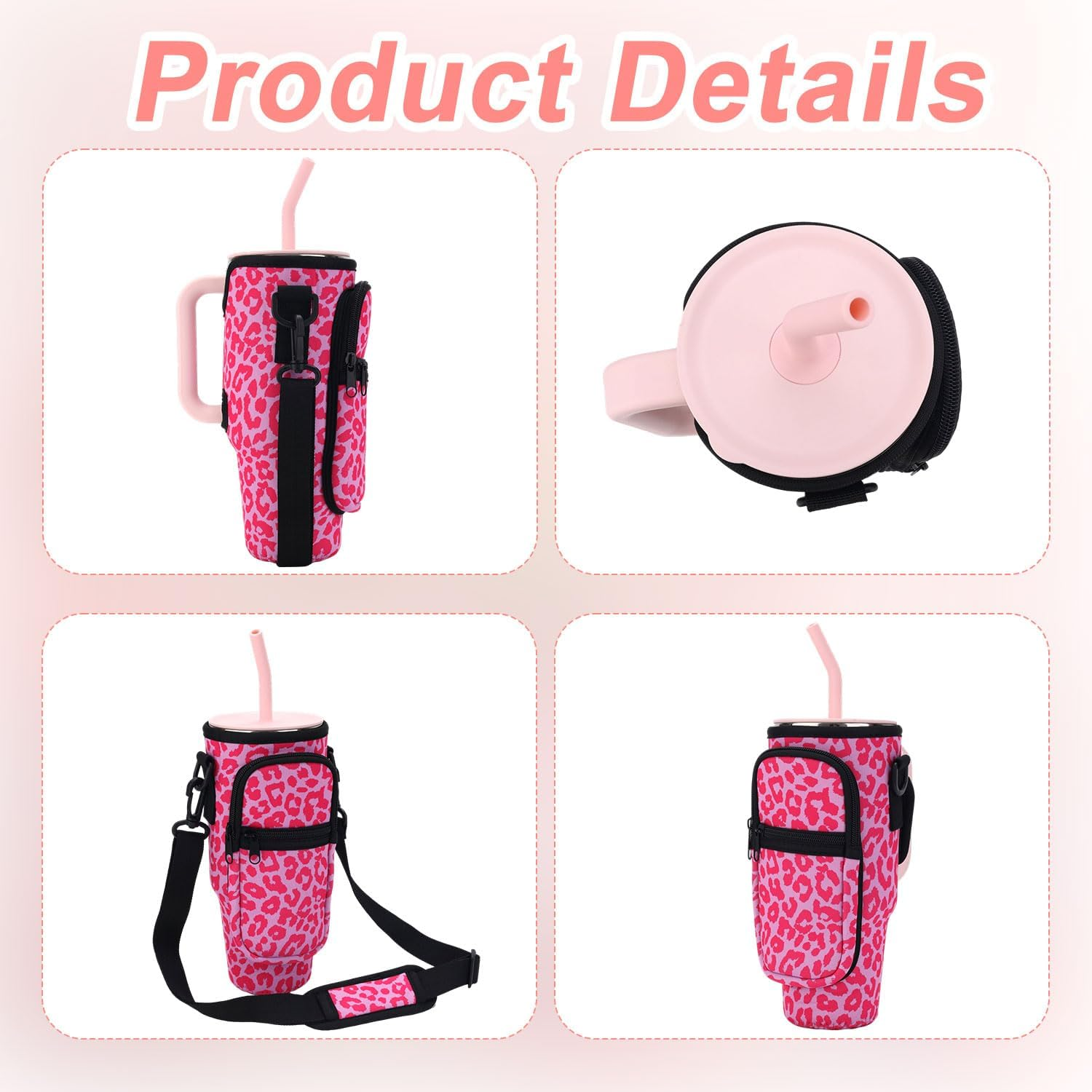 Water Cup Bag for Stanley 40/30Oz Tumbler, Water Bottle Carrying Bag with Adjustable Shoulder Strap & Phone Pocket Fabric Cup Holder for Stanley Cup Accessories