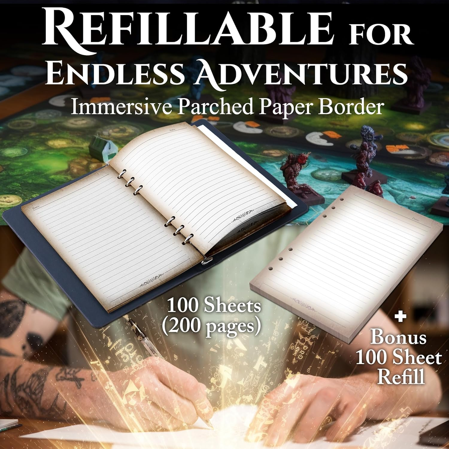 DND Notebook Journal Refillable Binder - A5 Story Forge 400 Pages (200 Sheets) with Breathtaking 3D Tree of Life Design - Perfect for Dungeons and Dragons (D&D) with Bonus Tabs and Ruler (Bronze) - Bronze image number 2