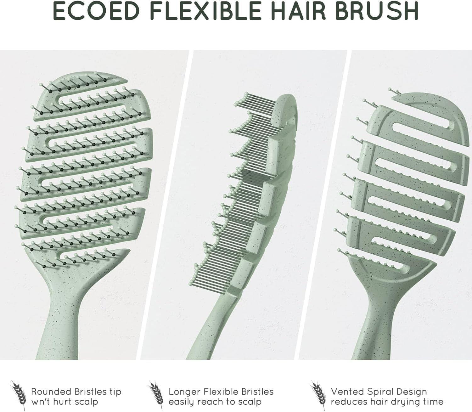 Detangler Hairbrush, Vented Detangling Brush for Straight, Wavy,Curly and Fine Hair, Dry and Wet, Quick Smoothing for Women and Men, Eco-Friendly & Sustainable Material (Green)