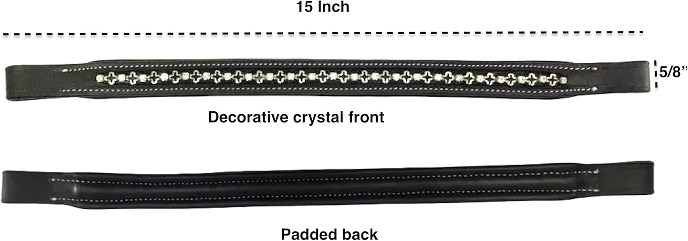 Majestic Ally Straight Crystal Padded Premium Leather English Browband for Horse Bridle image number 5