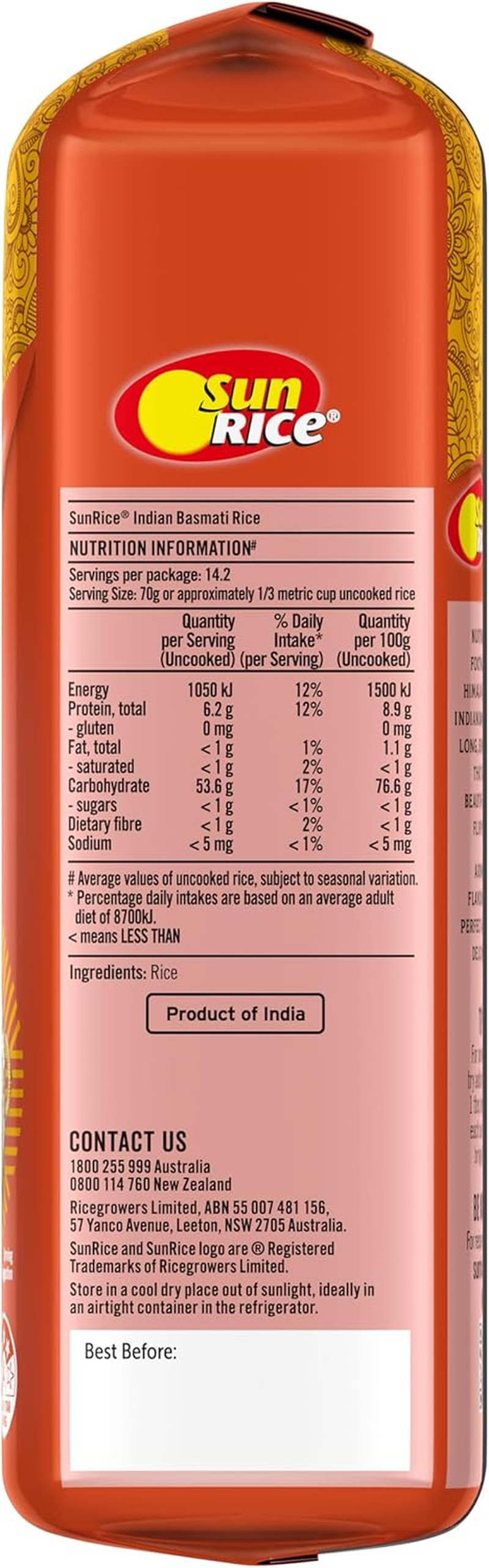 Sunrice Classic Indian Basmati Rice 1Kg image number 2