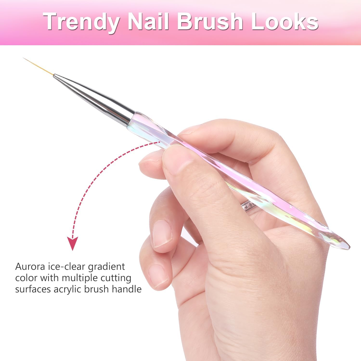 TEOYALL - Nail Art Liner Brushes, 7/9/11/15/20Mm Fine Line Nail Art Brushes Precision Fine Brushes for Drawing Detail image number 6