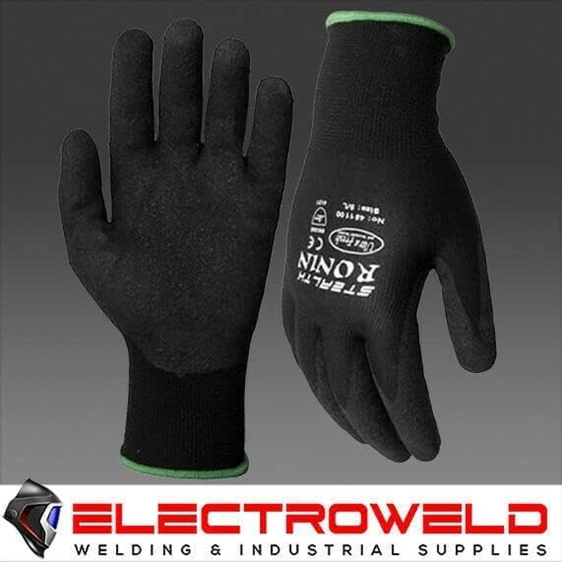 Steeldrill Stealth Ronin Black Work Gloves, S/M/L/XL/XXL, Foam Nitrile, Safety Ninja Garden Mechanic, Heat Resistant, Anti-Slip image number 1