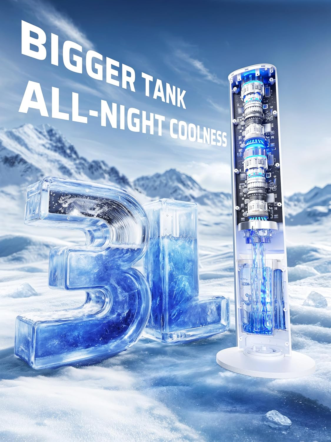 Shanghigh Tower Fan Cooling - Bladeless Tower Fans & Air Cooler with 3L Water Tank & Remote for Room Bedroom Home Office, 80&deg; Oscillating Standing Floor Fan with 3 Speeds, 4 Modes, 12H Timer (White) image number 2