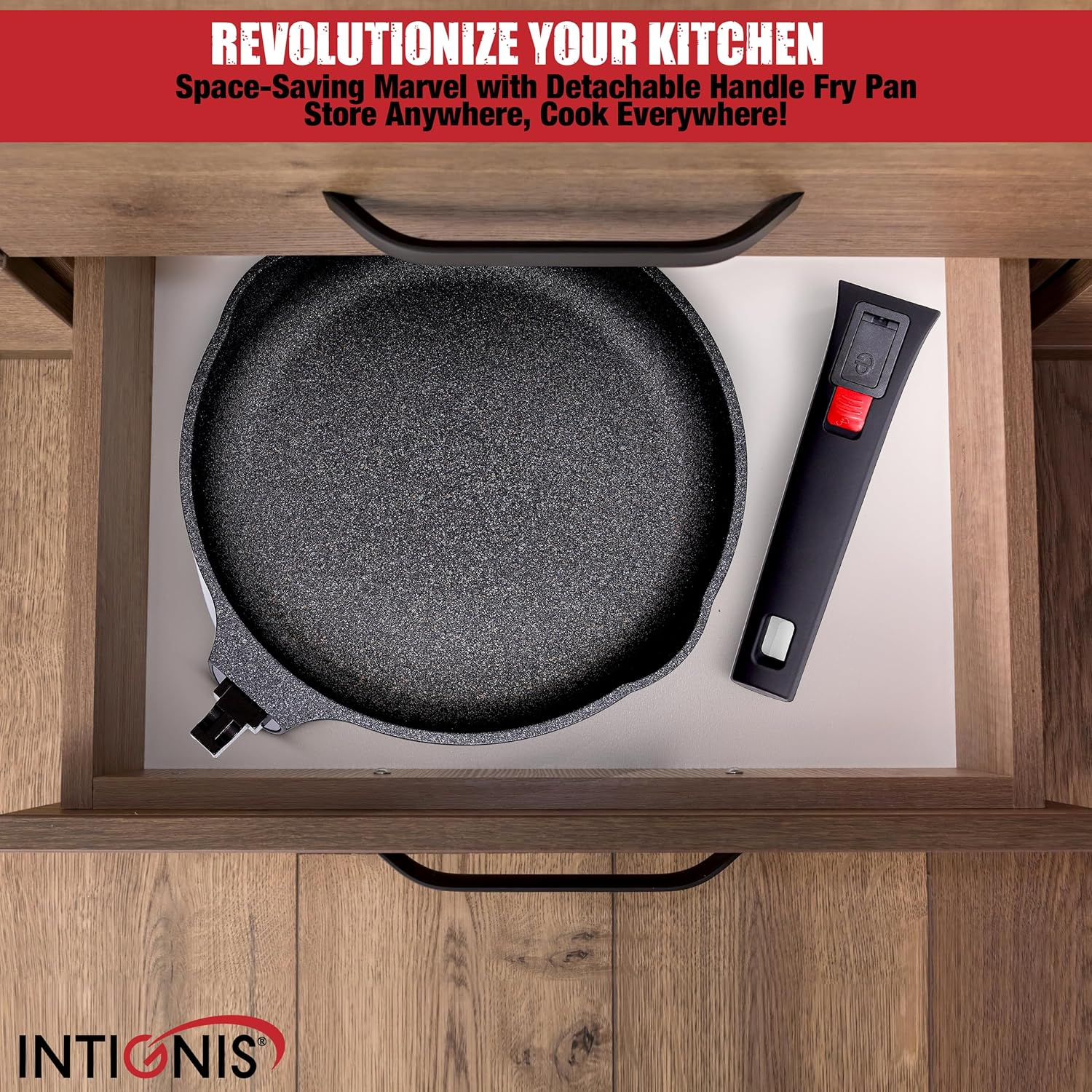 INTIGNIS Frying Pans | Heavy Duty | Scratch Resistant | Detachable Handles | Induction, Gas, Electric Hobs Safe | Chemical Free Super Non-Stick |Ultimate Kitchen Cookware with Easy Cleaning image number 2
