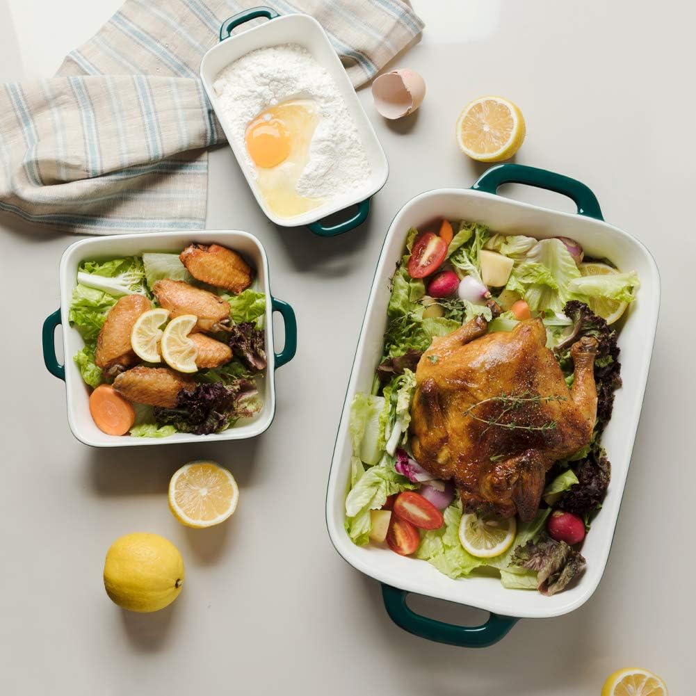 Sweejar Ceramic Bakeware Set, Rectangular Baking Dish for Cooking, Kitchen, Cake Dinner, Banquet and Daily Use, 12.5 X 8.9 Inches Porcelain Baking Pans (White) - Red image number 3