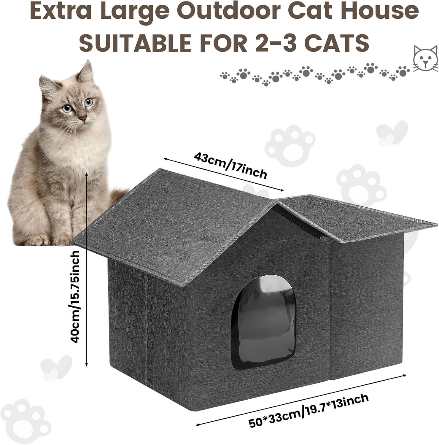 Homegroove Outdoor Cat House Waterproof, Insulated Cat Houses for Outdoor Cats with Removable Soft Mat, Collapsible Feral Cat Shelter for Multiple Cats, Easy to Assemble image number 3