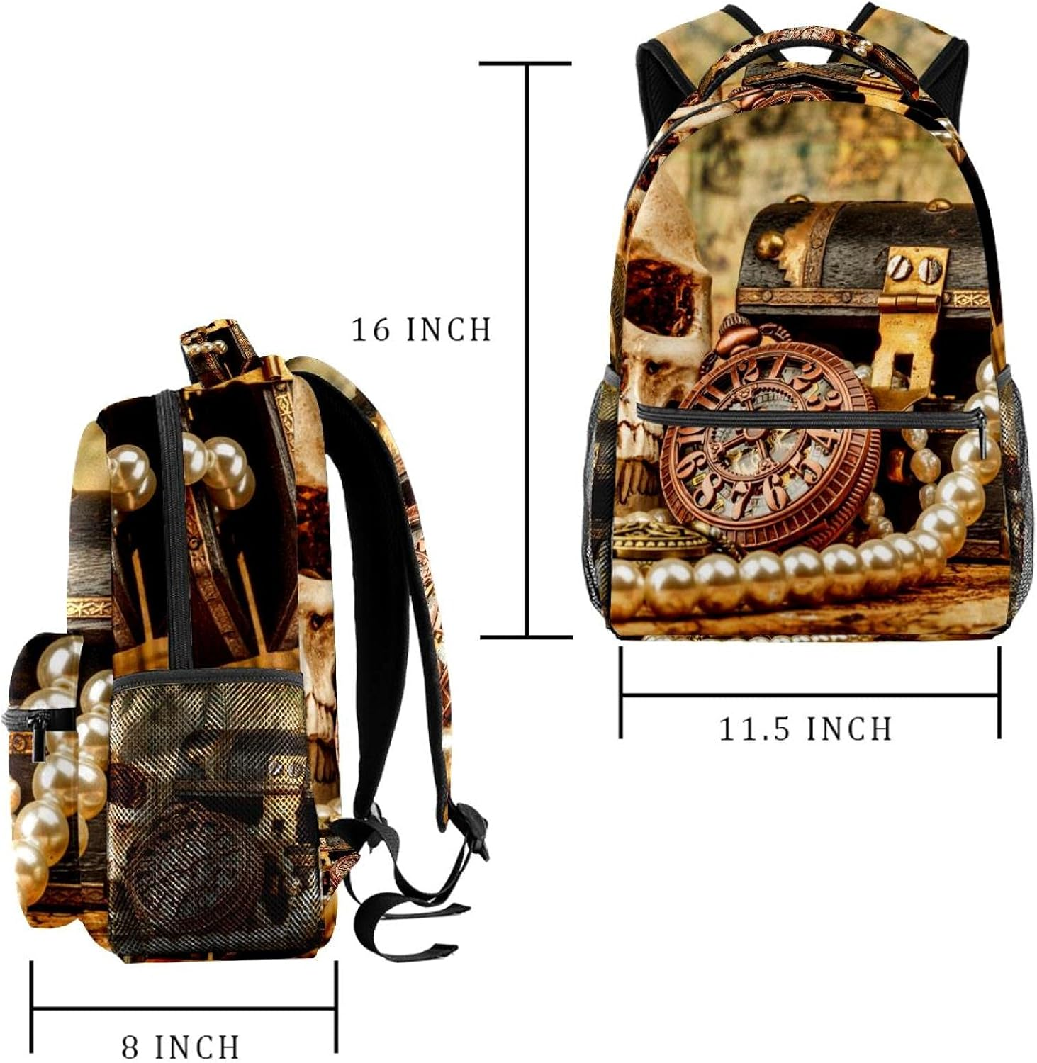 Compass Skull Treasure Backpack Students Shoulder Bags Travel Bag College School Tote Backpacks image number 5