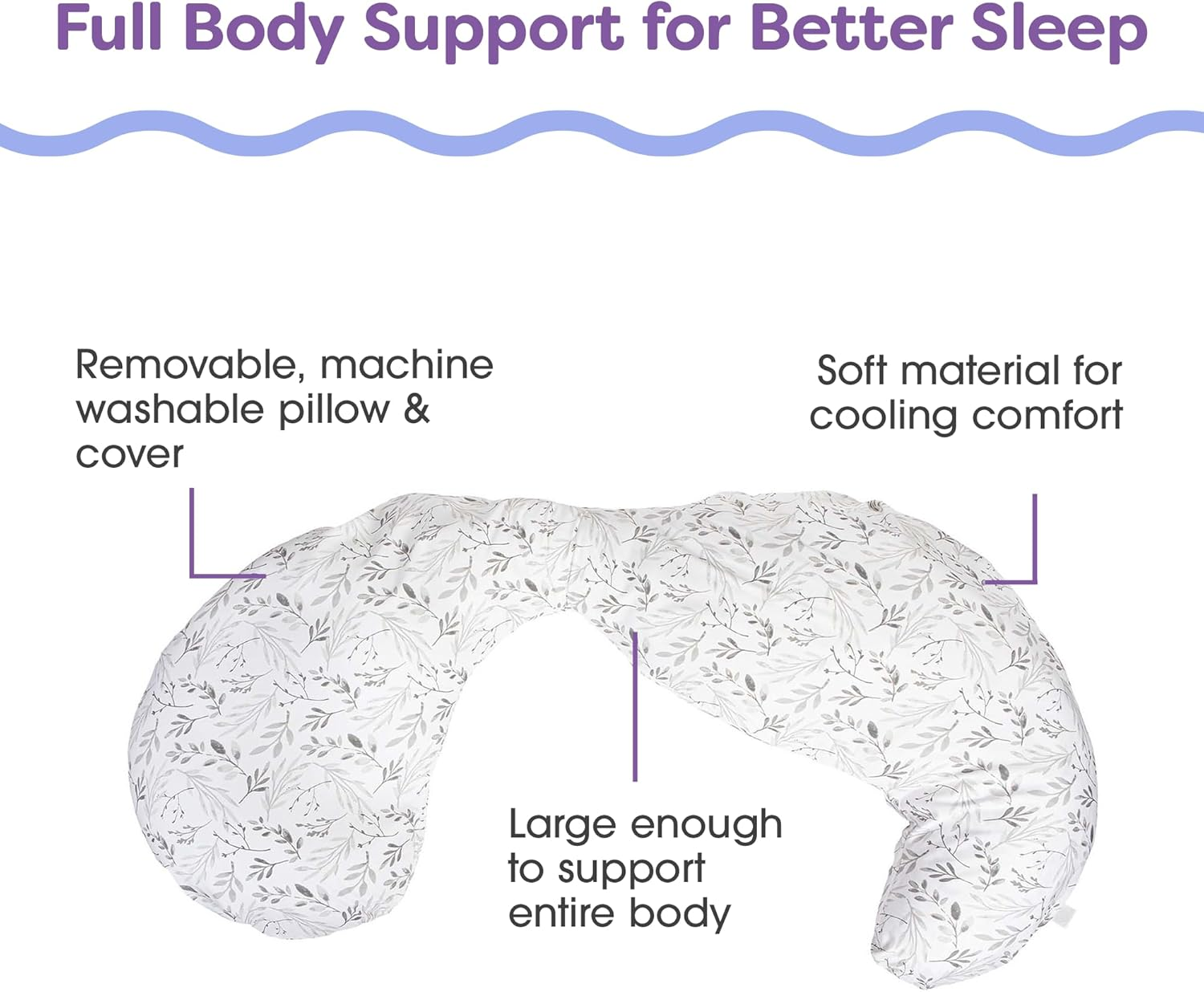 Boppy Slipcovered Total Body Pregnancy Pillow, Gray Scattered Leaves