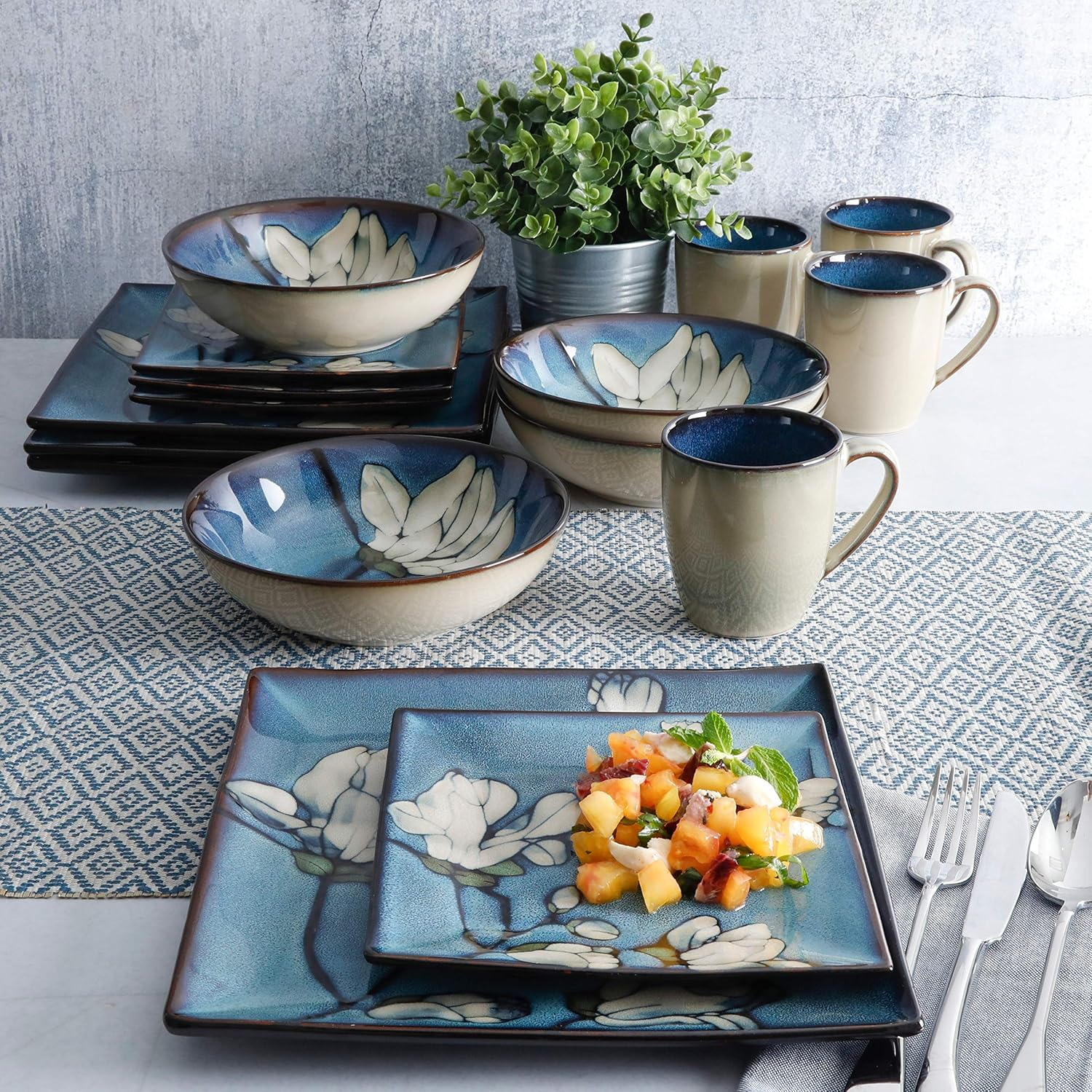 Gibson Bloomsbury 16 Piece Dinnerware Set, Blue image number 2
