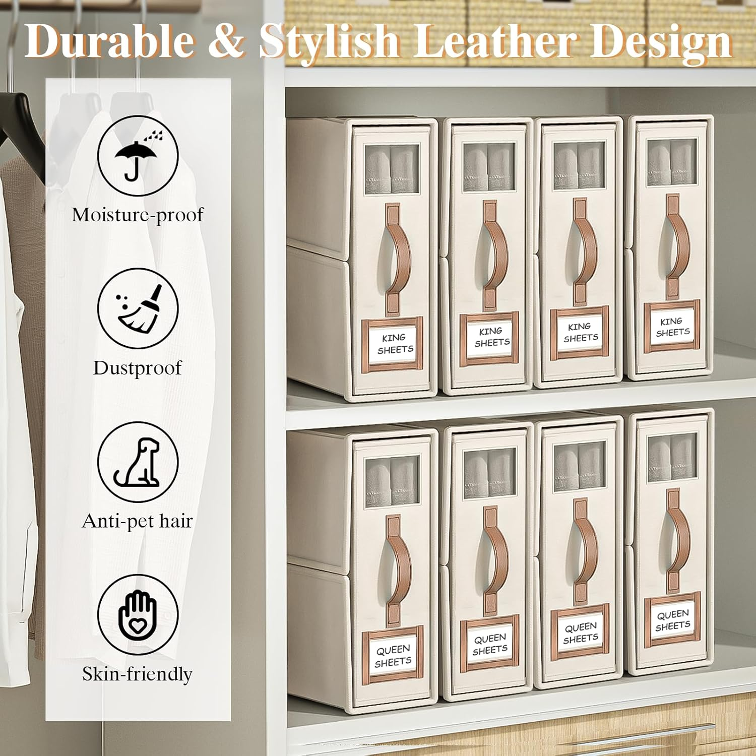 Bigponpon 6 Pack Bed Sheets Organizers and Storage (King Size),Foldable Sheet Organizer with Handle for Linen Closet,Bedding Organizer Storage for Sheets, Duvet Cover (Beige) image number 4