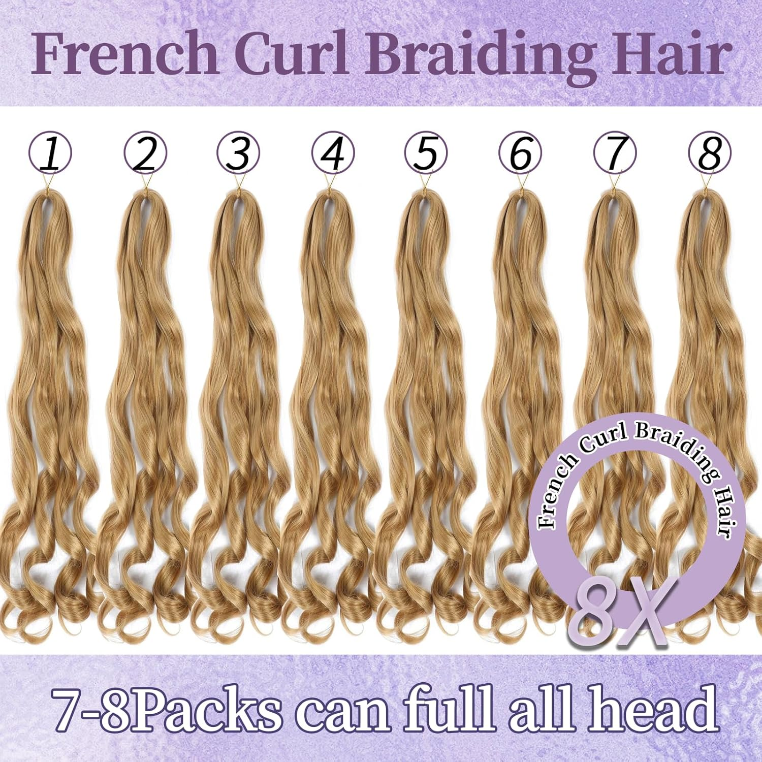 Locescsoc 24 Inch French Curls Braiding Hair 8 Packs Spanish Curly Braids Pre Stretched Loose Wave Soft French Curl Synthetic Braiding Hair Extensions for Women (27#, 24 Inch (Pack of 8)) - 1B/27 image number 4