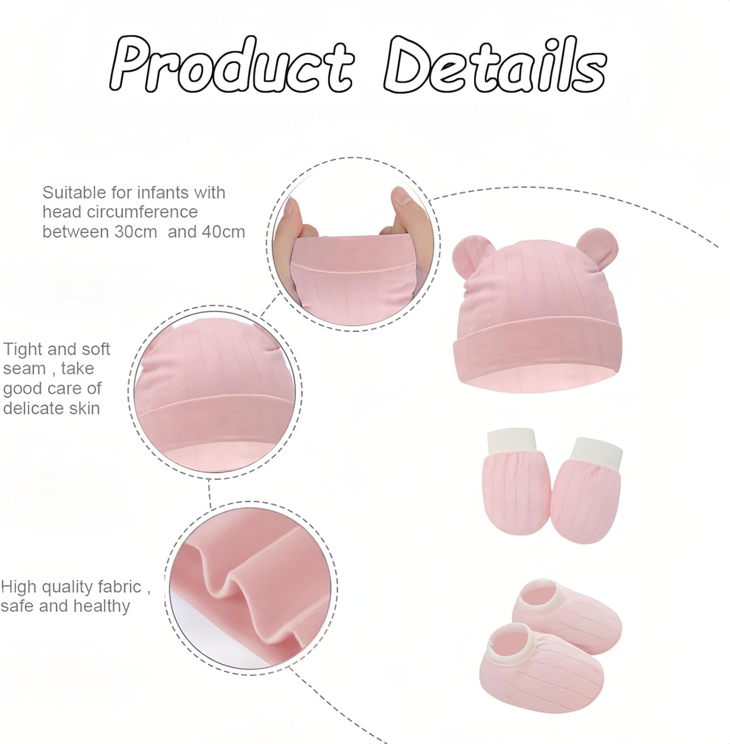 Taoluwin Baby Hats Mittens Socks Set, 3Pcs Cotton Infant Caps with 3 Pair Newborn Baby Mittens and Socks, Newborn Accessories Set image number 3