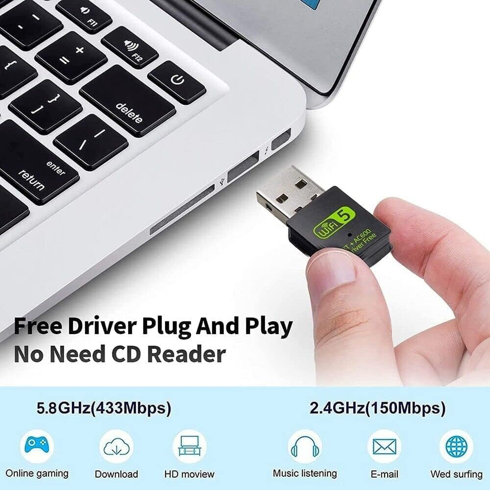 Bluetooth Dongle, WLAN USB Stick 600Mbps USB Wifi Bluetooth Adapter PC Dual Band 2.4Ghz/5Ghz Wireless Wi-Fi Network Card image number 4