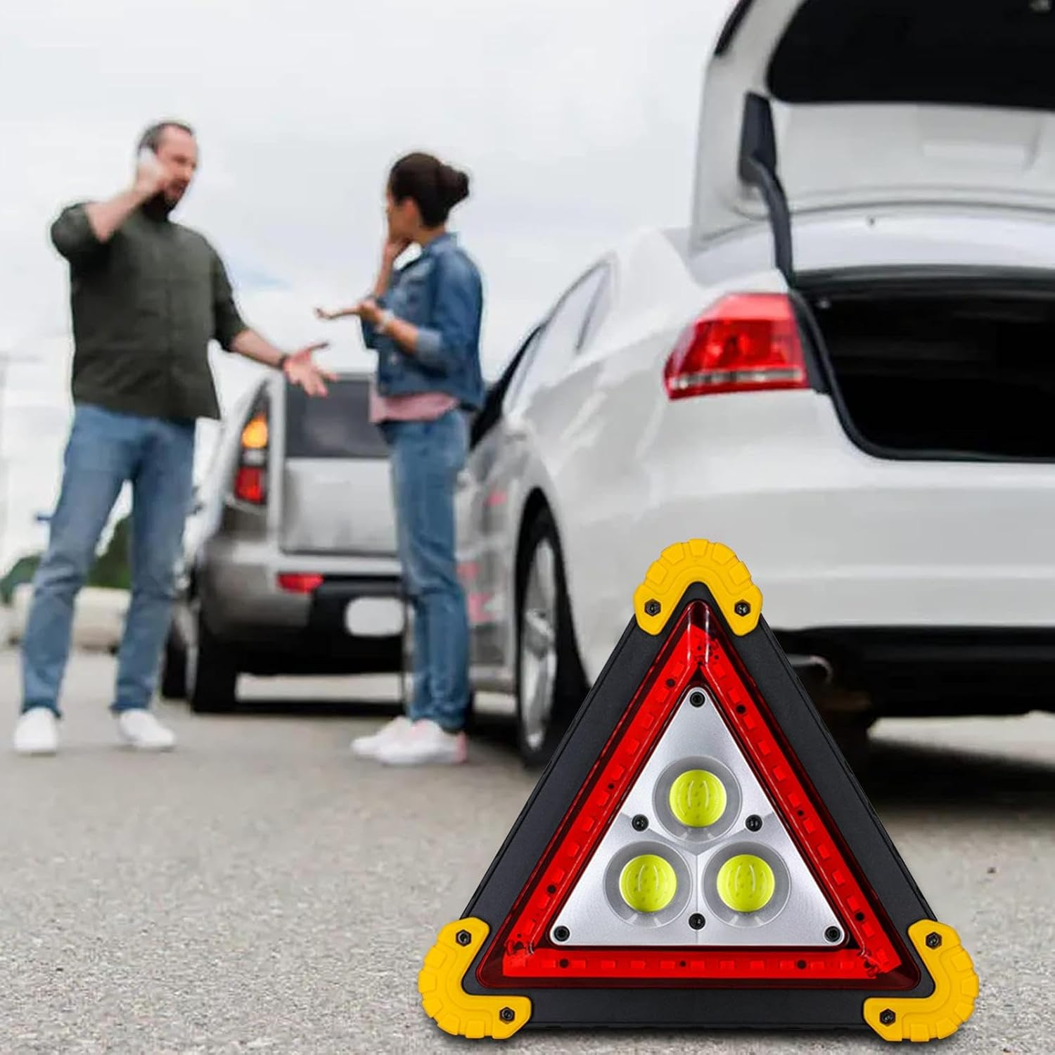 Safety Warning Lights, Hazard Warning Lights, Car Triangle LED Lights, Foldable Waterproof Triangle Lights, Portable Bright & Eye-Catching Lightweight Safety Sign for Roadside Emergencies image number 6