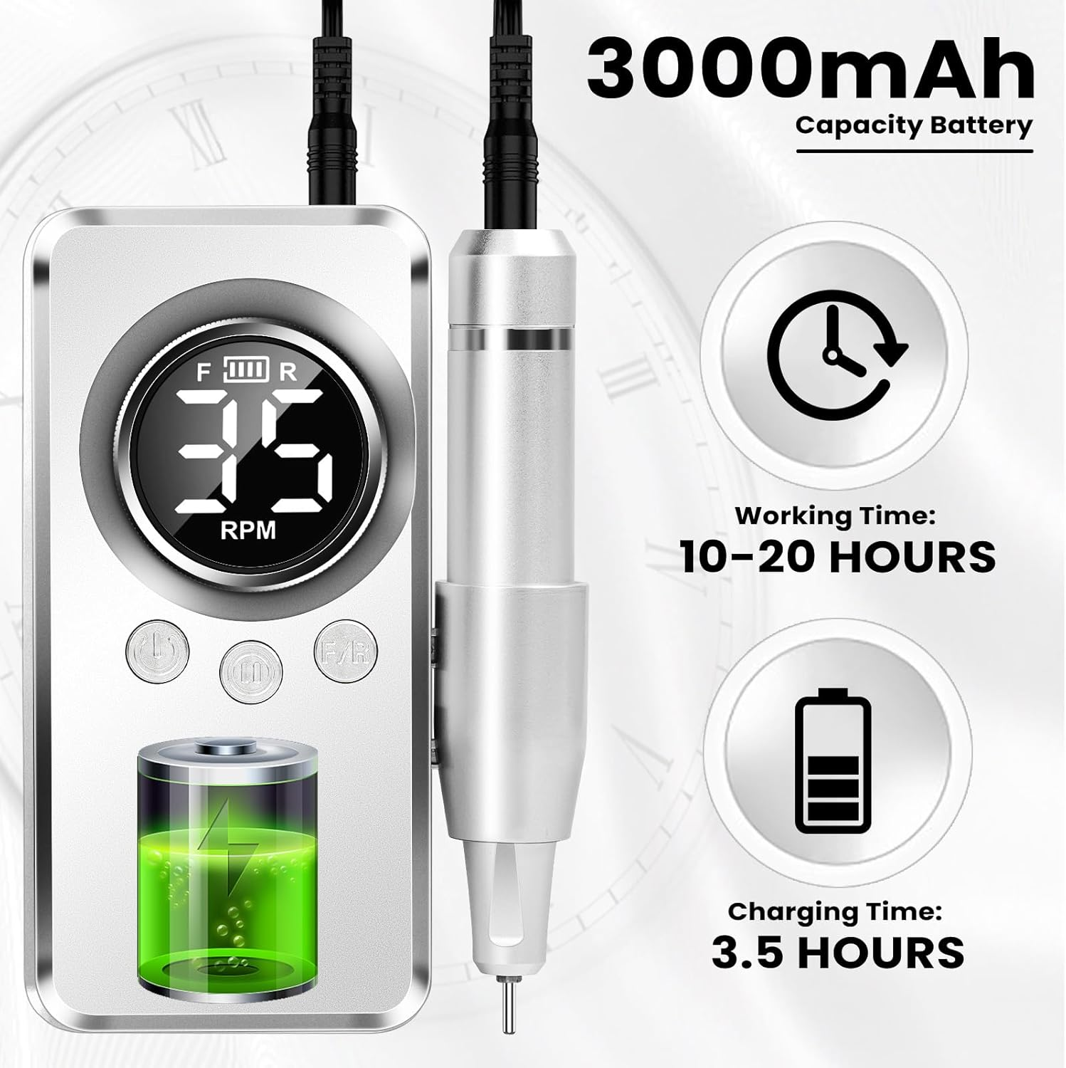 Welan Electric Nail Drill, Cordless Nail Drill Professional Machine, 35000 RPM Electric Nail Efile for Acrylic & Gel Removal, Rechargeable Portable Manicure Pedicure Tool with 12 Bits and Decorations