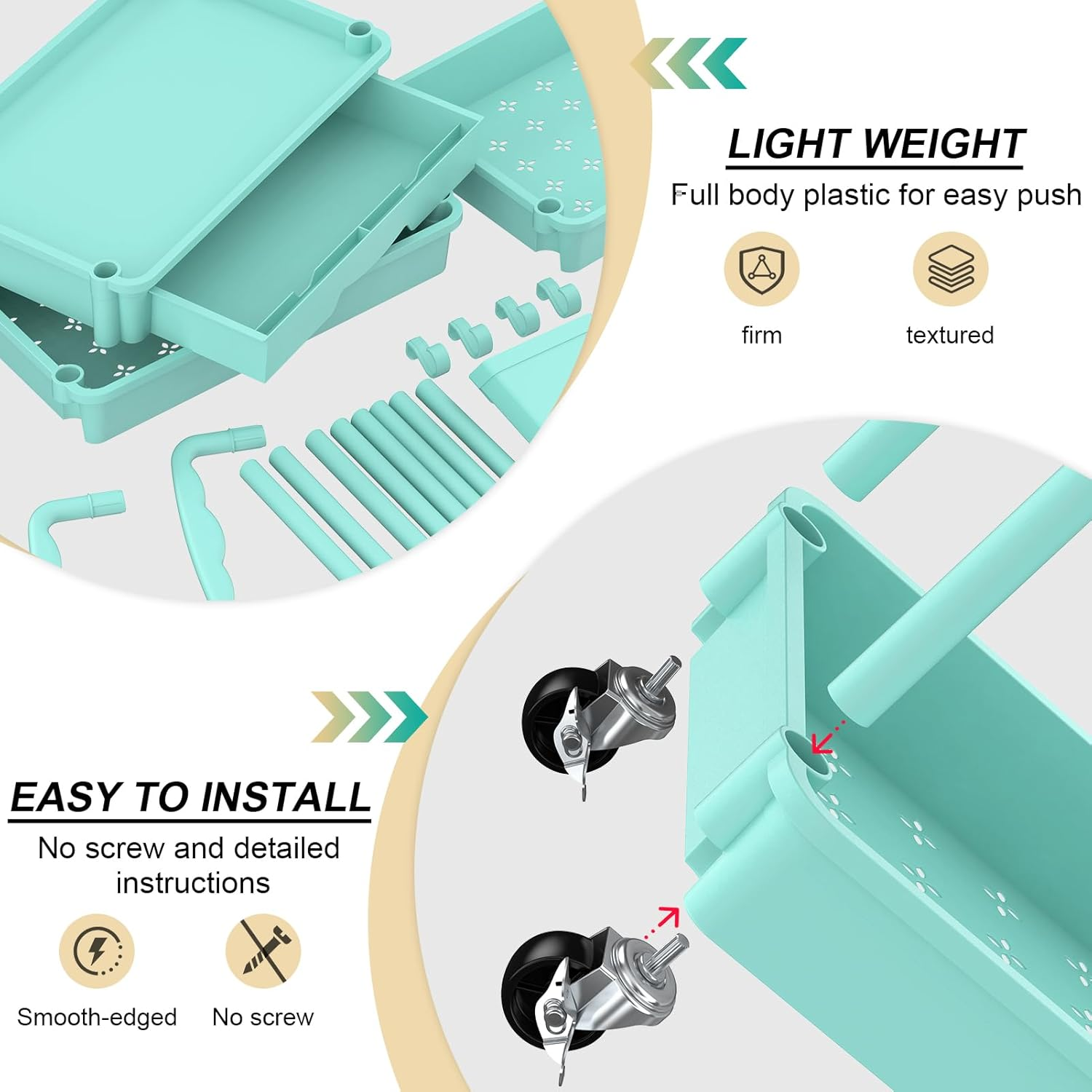 Yeabett 3 Tier Craft Trolley, Storage Trolley on Wheels Utility Cart with Drawer for Kitchen, Bathroom, Office, Living Room, Blue image number 1