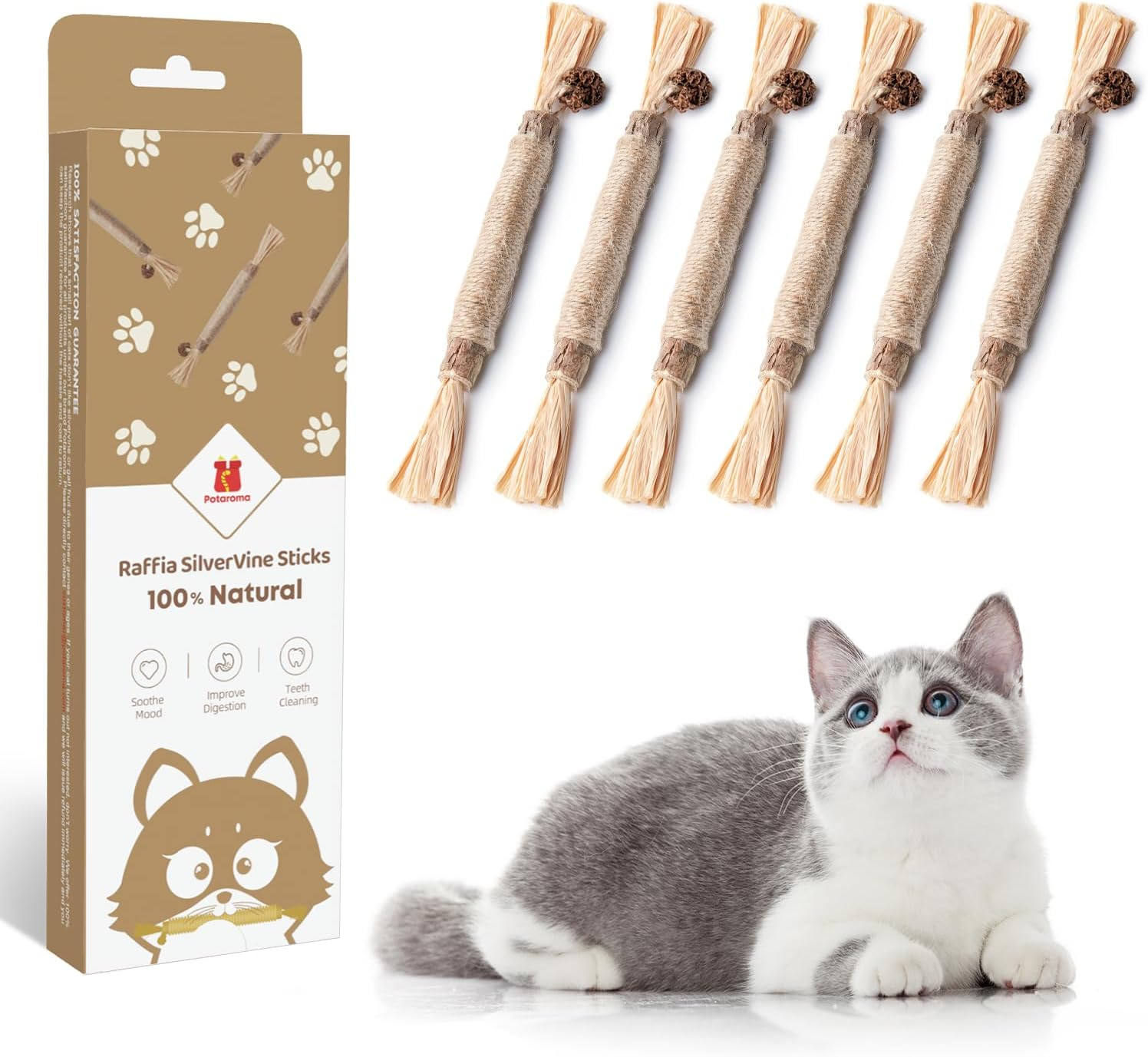 Potaroma 3 Pack Natural Silvervine Sticks Cat Toys, Catmint Silvervine Blend Sticks, Catnip Kittens Chew Toys Teeth Cleaning, Matatabi Dental Care Cat Treat Edible Kitty Lick Toys, Package May Vary image number 5