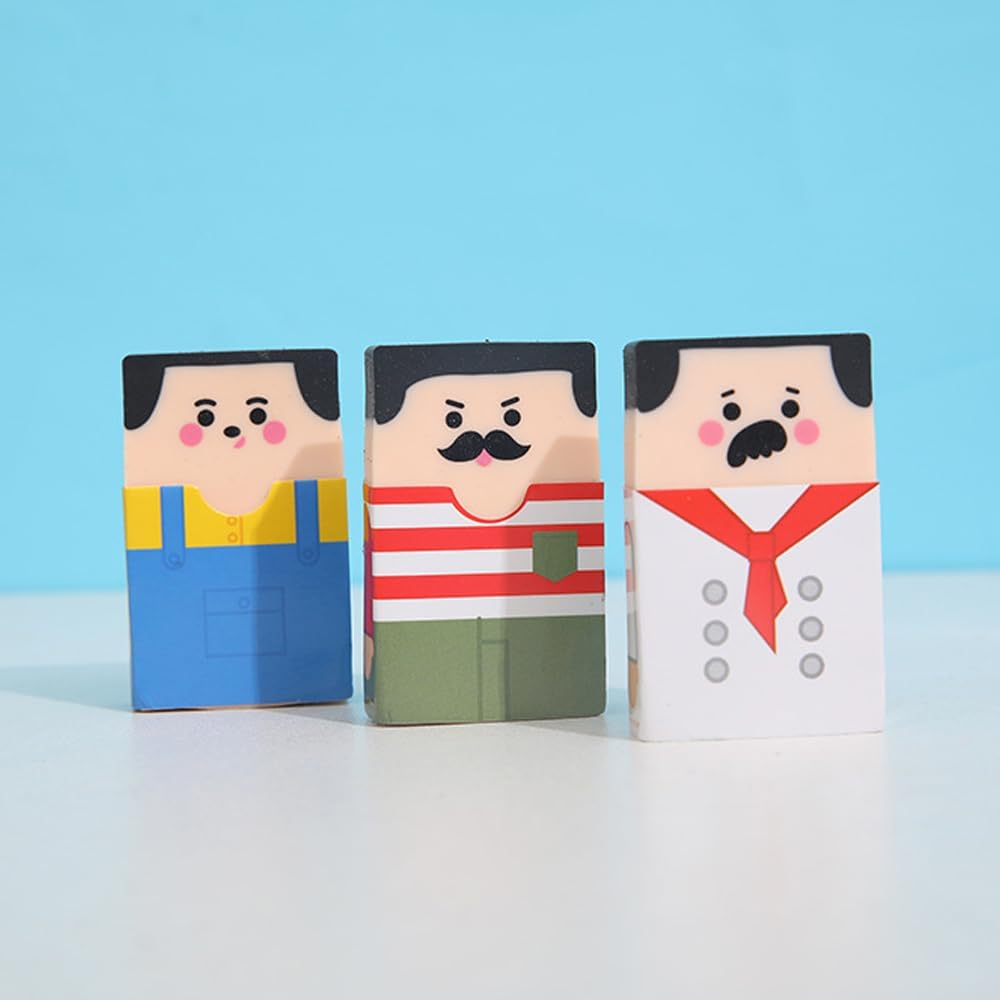 4Pcs Cute Salaryman Erasers Bald Uncle Erasers Puzzle Erasers Cute Fun Novelty Erasers for Student Prizes for Classroom School Supplies (Salaryman Erasers) image number 2