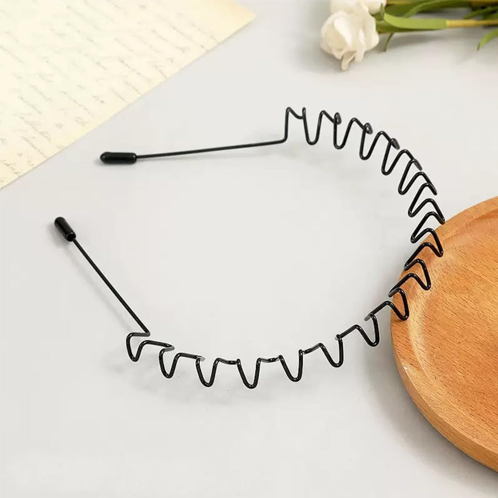 2 Pcs Metal Hair Bands for Men Headband Women Bands Unisex Black Wavy Hair Bands Outdoor Sports Head Bands Simple Elastic Non-Slip Hair Accessories image number 5