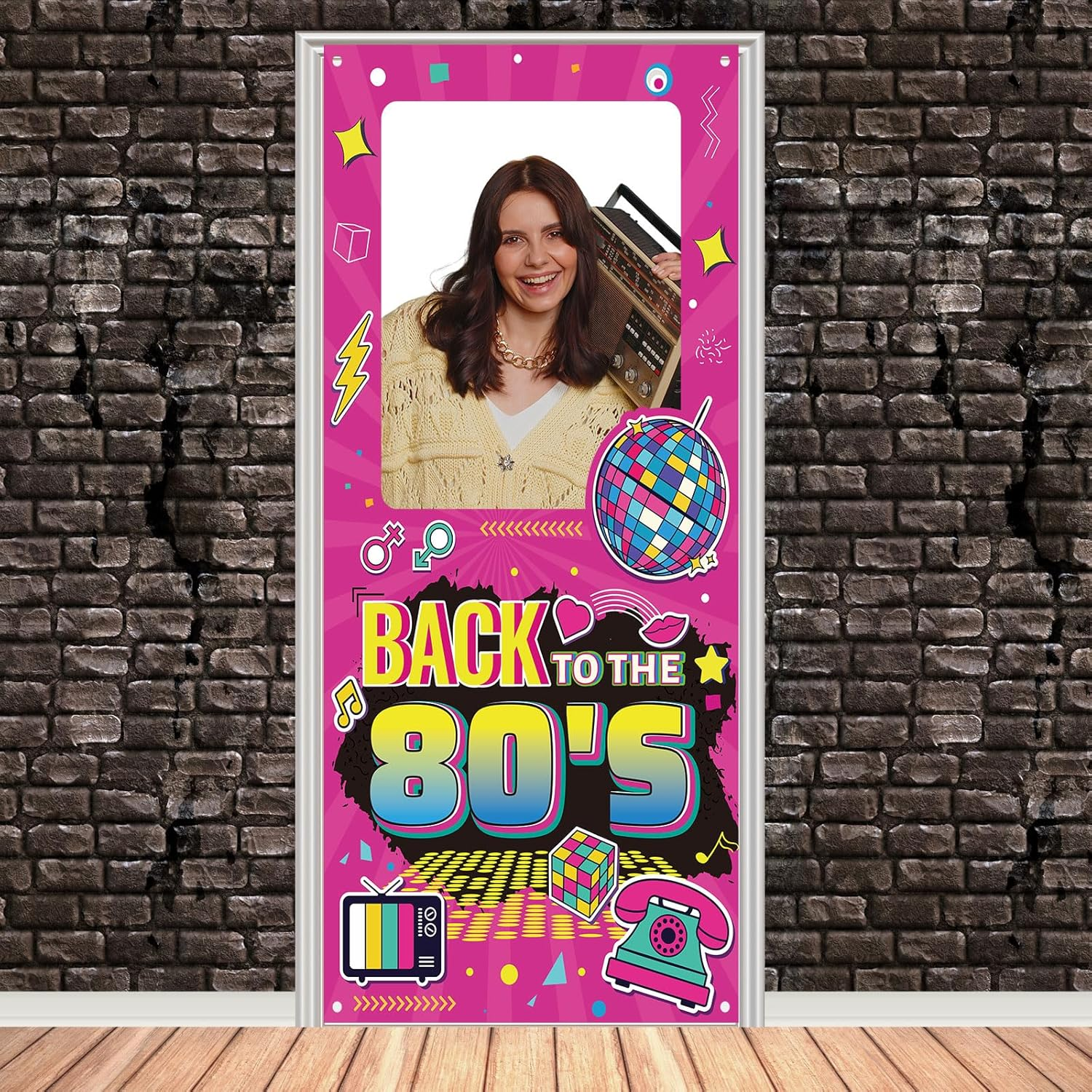 Back to 80S Photo Background, 180X90Cm Retro Disco Theme Party Background Decoration Colorful Birthday Photo Booth Frame Background for Retro Disco Rock Hip Hop Party Supplies image number 4