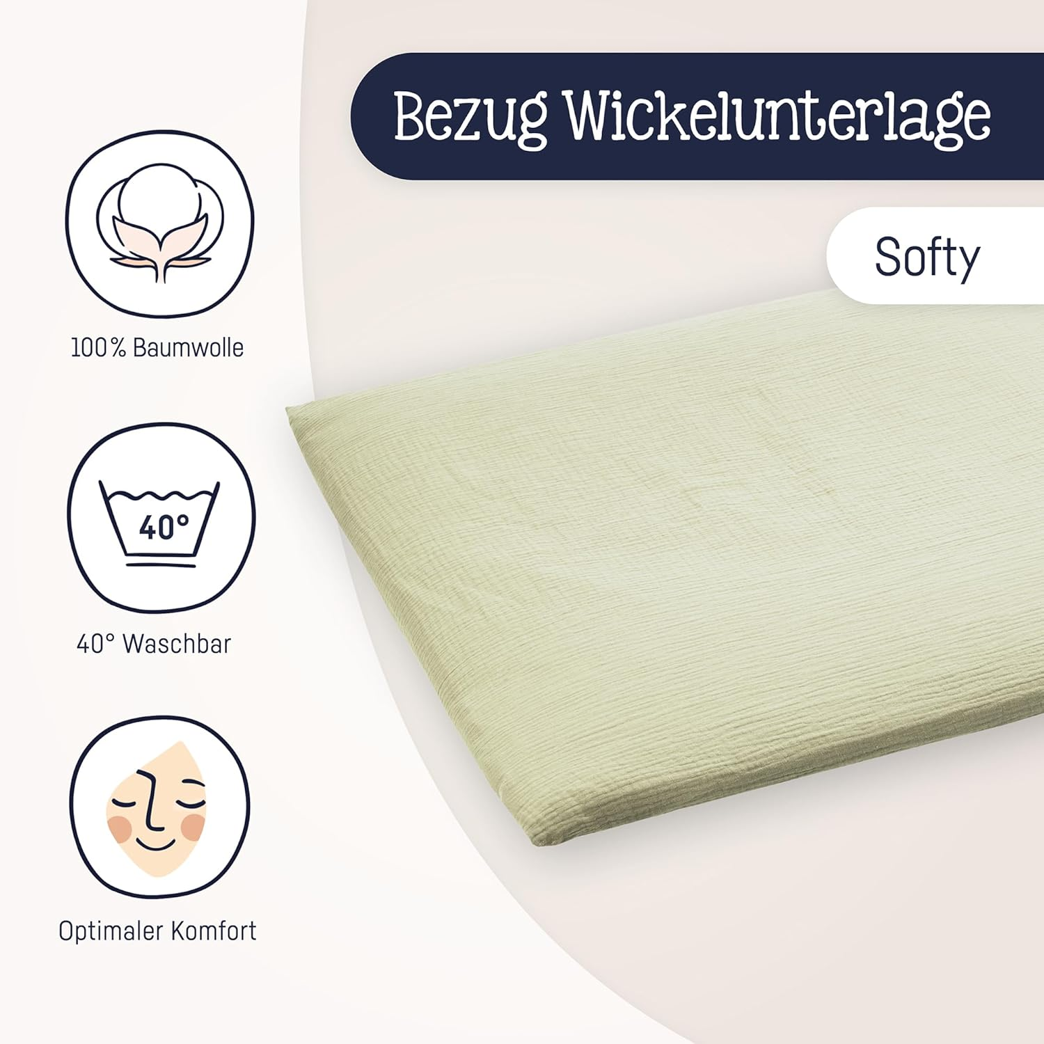 Julius Z&ouml;llner Cover for Changing Mat Made of Muslin Cotton Muslin Lime Size 85/75 image number 2