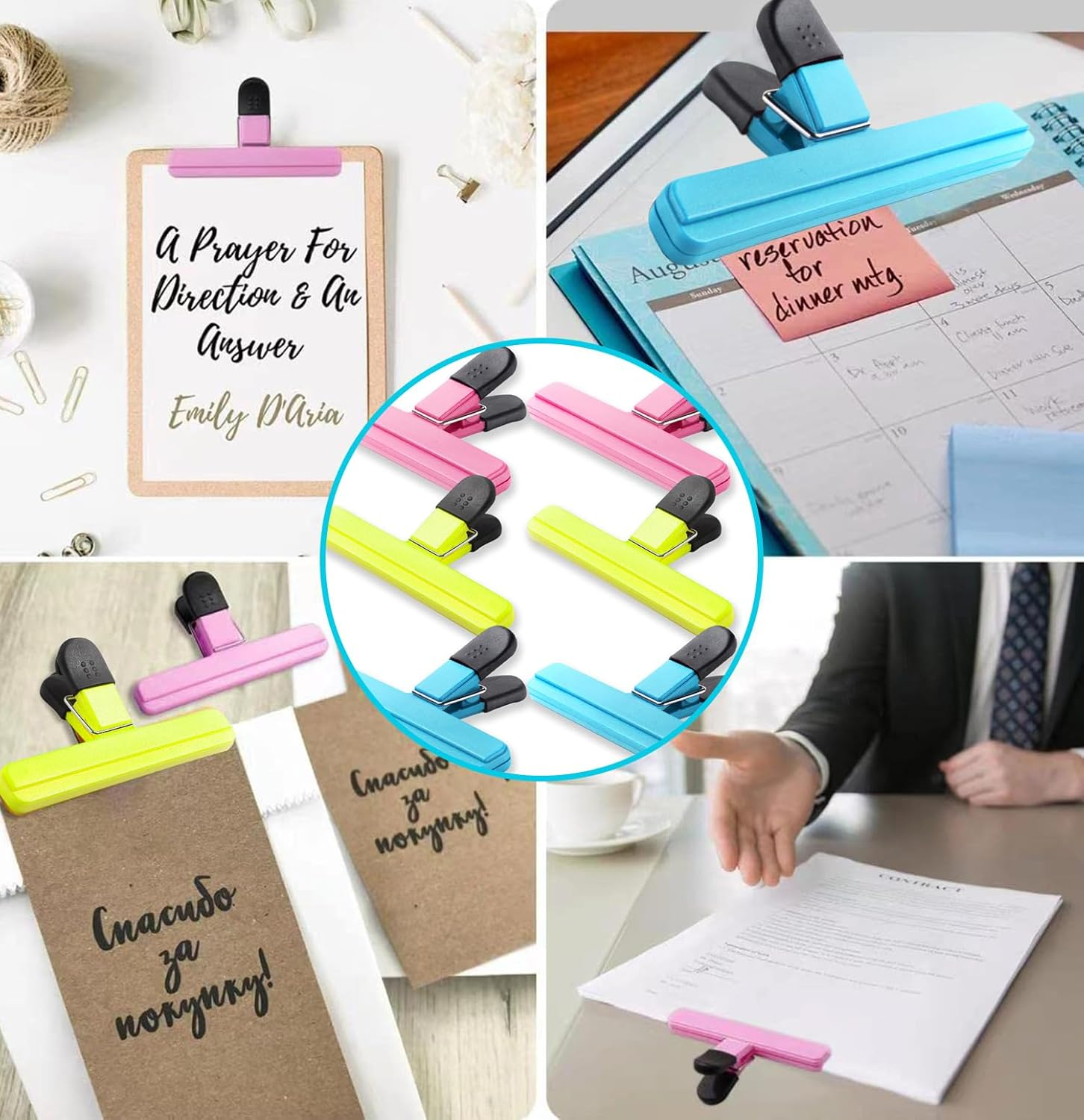 Heatunk Set of 6 Large Heavy Duty Chip Bag Clips - Assorted Colors, Durable Plastic Seal Grip - 6.2 X 3.5 Inch image number 2