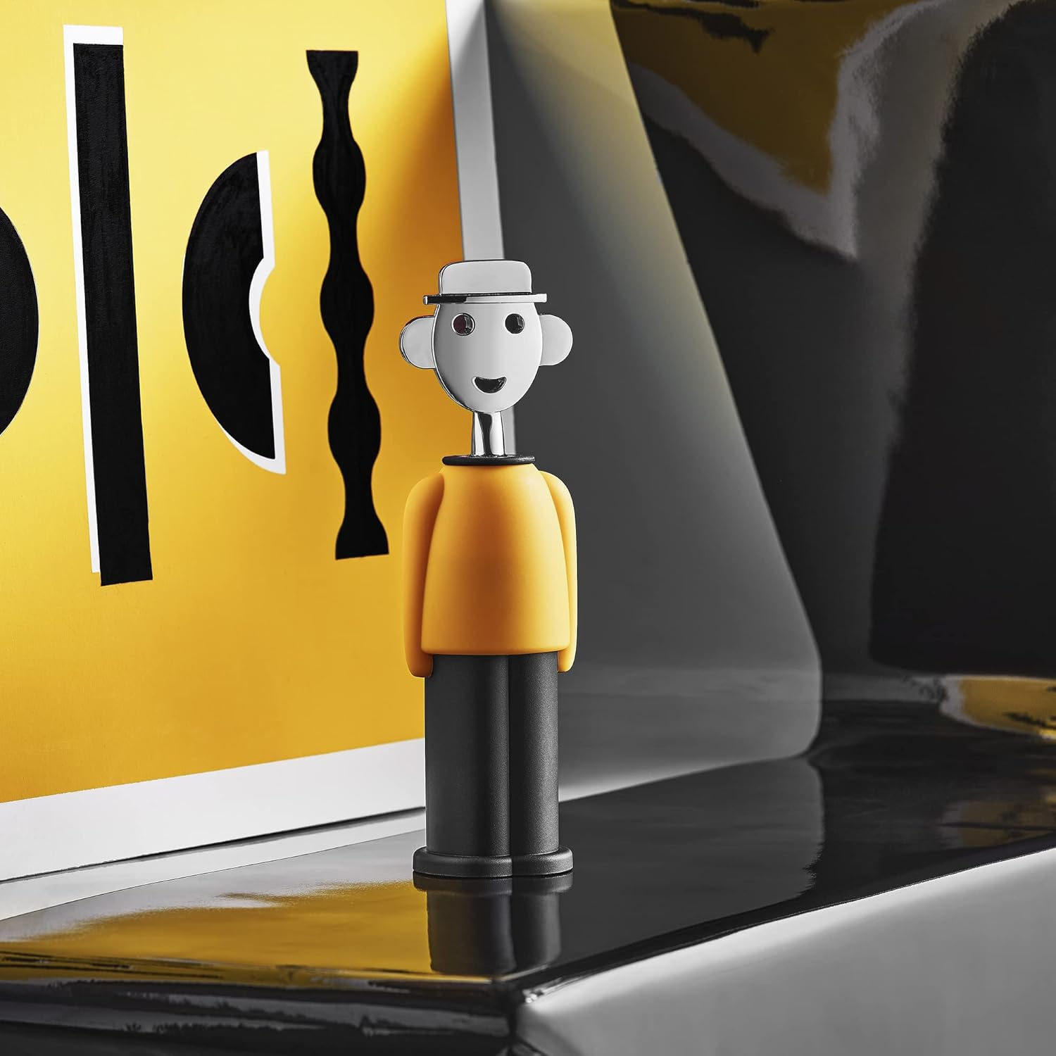 Alessi AM23 YB - Alessandro M. Corkscrew in Thermoplastic Resin, Yellow and Black and Chrome Plated Zamak. image number 2
