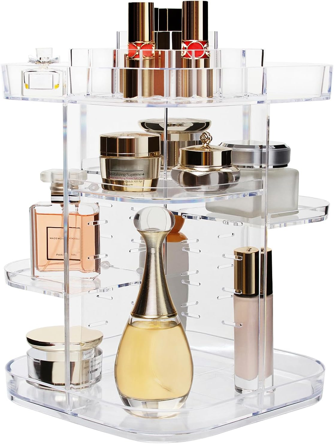 AMEITECH 360-Degree Makeup Organizer, DIY Adjustable Rotating Cosmetic Storage Carousel Spinning Holder Storage Rack with 5 Layers Large Capacity, Best for Countertop, Square image number 2