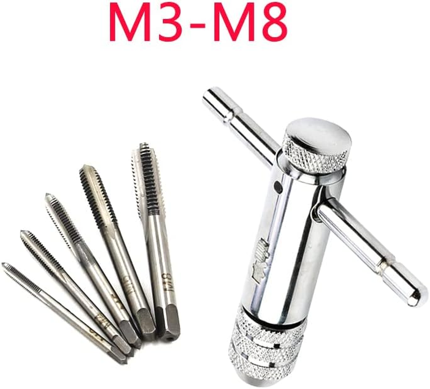 ZONADA Adjustable Size M3 M4 M5 M6 M8 Hand Screw Thread Tapping Tool Chrome Plated Steel T-Handle Reversible Ratchet Wrench Tap Threading Tool image number 1