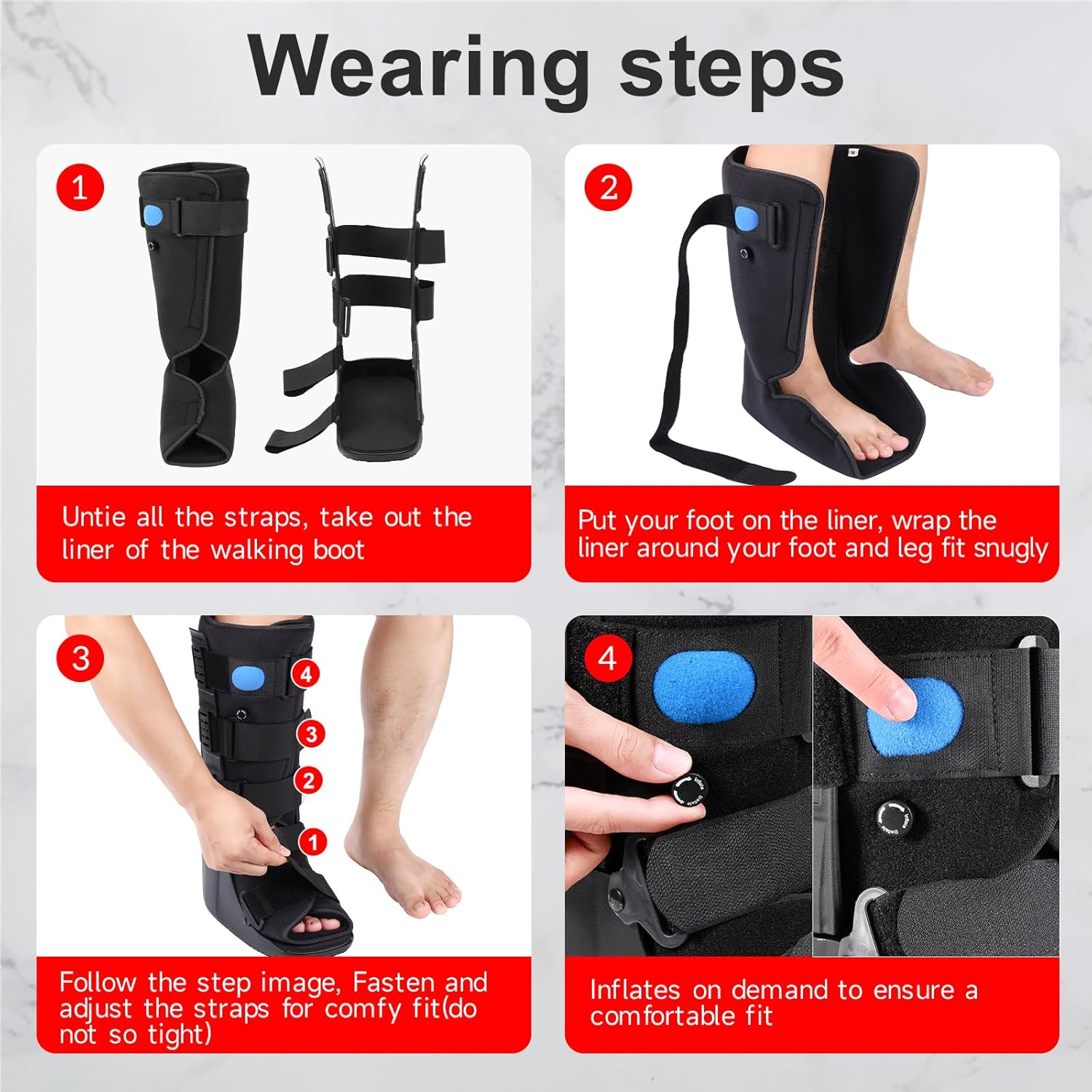 Inflatable Walking Boot - Air Cam Walker Fracture Boot - Tall Walker Brace Ultralight Orthopaedic Boot for Sprained Ankle Stress Fracture Broken Foot Achilles Tendonitis Foot Pain Recovery (Large) image number 1