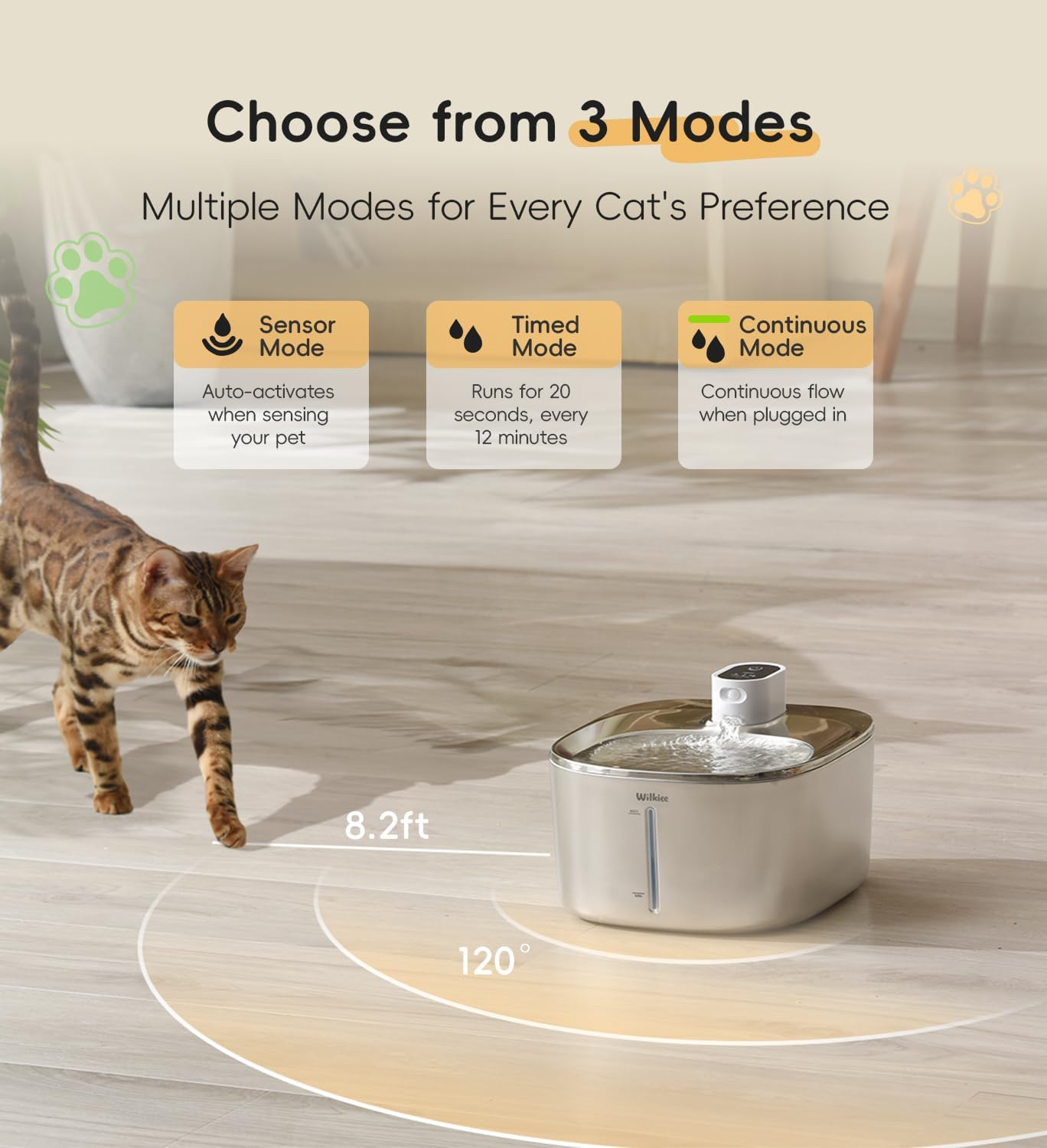 Cat Water Fountain Stainless Steel, 138Fl.Oz / 4.1L Wireless Cat Fountain, Pet Water Fountain Cordless for Cats & Dogs Indoor image number 4