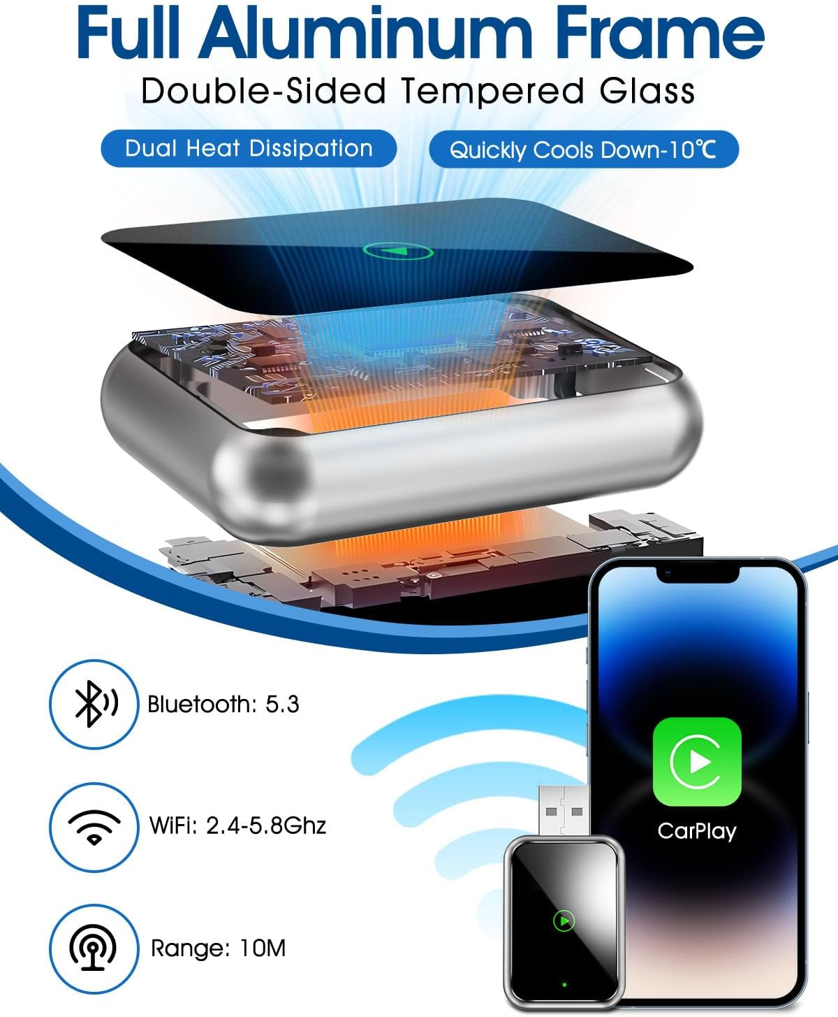 Koeay Plug and Play 2-In-1 Wireless Carplay Adapter, Mini Size, Convert Wired to Wireless Iphone and Android Carplay Adapter for Iphone Ios 10+ & Android Carplay Car Screen, Stable Control & No Delay image number 3