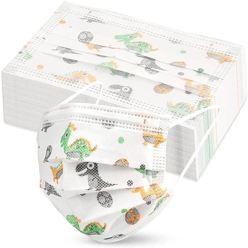 100Pcs Children'S Disposable Mask 3-Layer Children'S Animal Dinosaur Pattern Mask Vacuum Individually Packaged Mask