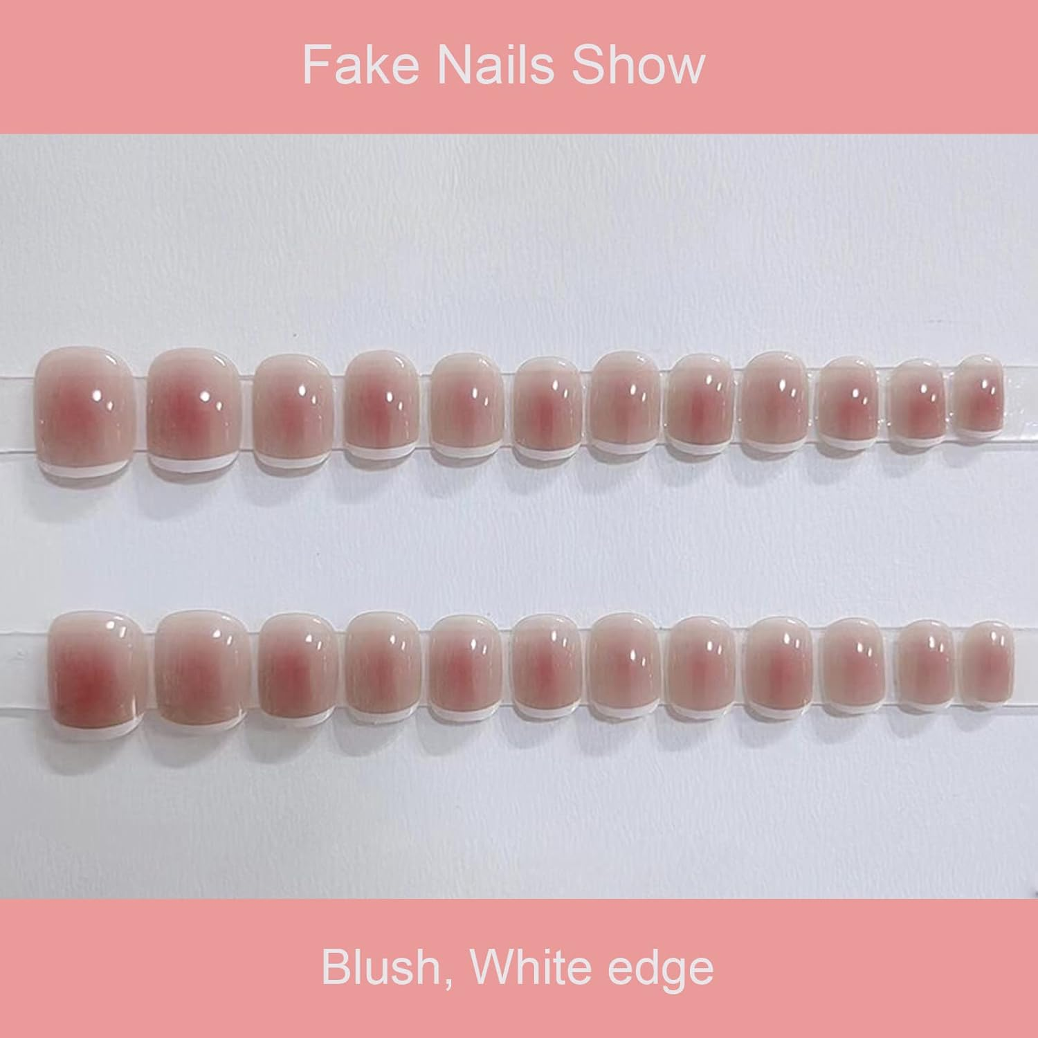 24-PCS French Press on Nails Short Fake Nails Blush Stain False Nails White Edge Fake Nails Burgundy Moose Pattern Fake Nails Glossy False Nails Full Cover Acrylic Nails for Women & Girls image number 4