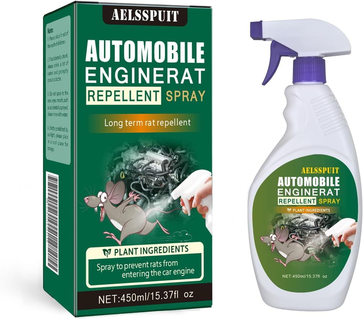AELSSPUIT Plant-Based Automobile Engine Safe Mouse Repellent&ndash; Long-Lasting, Eco-Friendly Rodent Deterrent for Cars, Protects against Wire & Hose Damage, Easy Application for Safe & Effective 450Ml image number 4