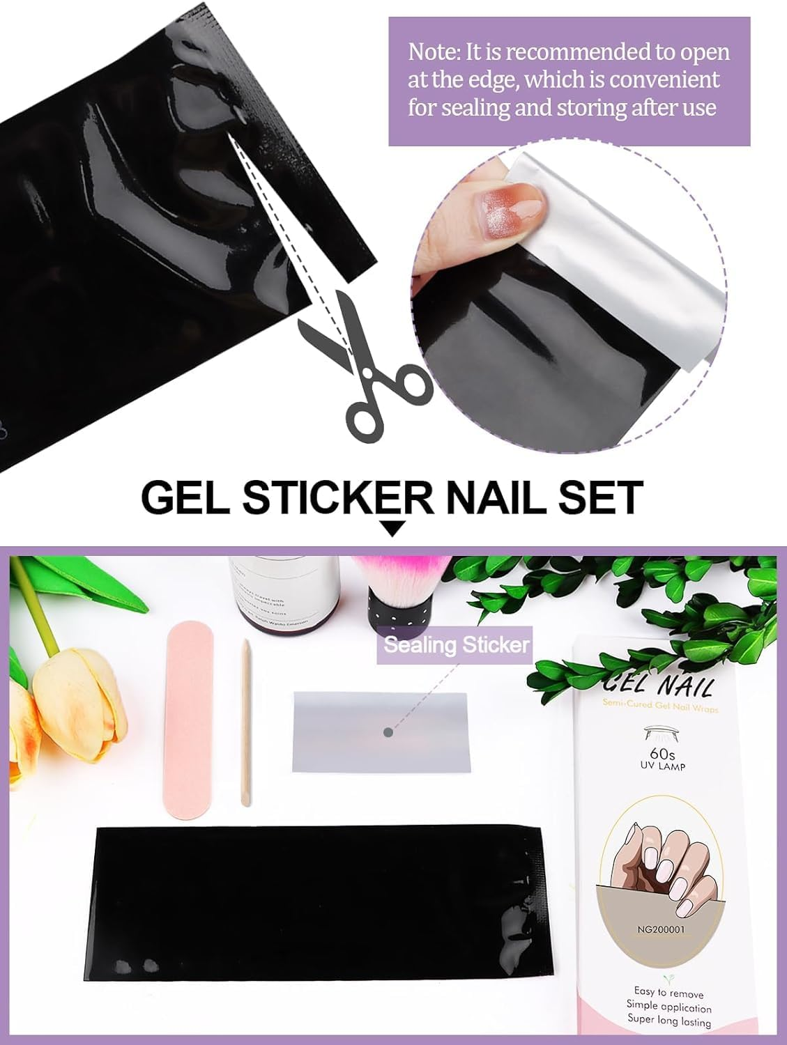 EBANKU 20PCS Gel Nails Polish Strips, Adhesive Full Wrap Nails Art Sticker, Waterproof Nail Wrap Stickers with File and Stick（Uv/Led Lamp Required） - Pink image number 6