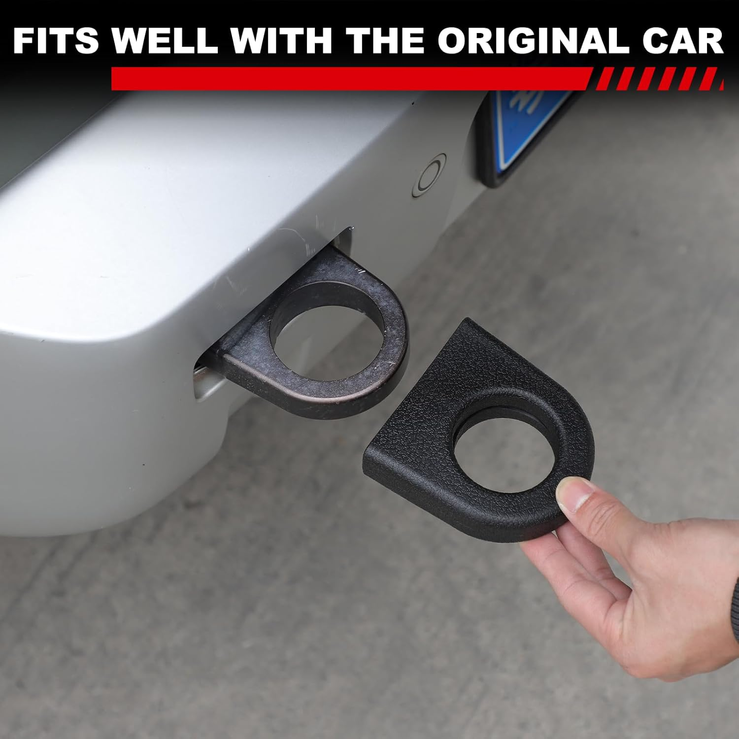 Rear Tow Hook Covers Compatible with Land Rover Defender 90 110 130 2020-2025 Accessories, Rubber Rear Bumper Tow Hook Protector Cover, 2Pcs (Black) - Blue image number 3