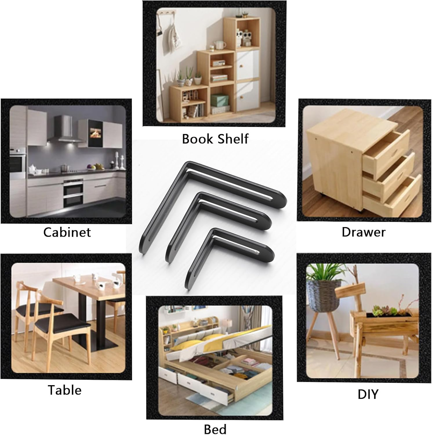 YMAISS 8Pcs Black Slotted L Bracket Adjustable L-Shape Corner Brace with Slot Adjustable Right Angle Brackets Metal Heavy Duty 90 Degree Connector Slidable Slotted (58*58Mm/2.28*2.28") image number 3